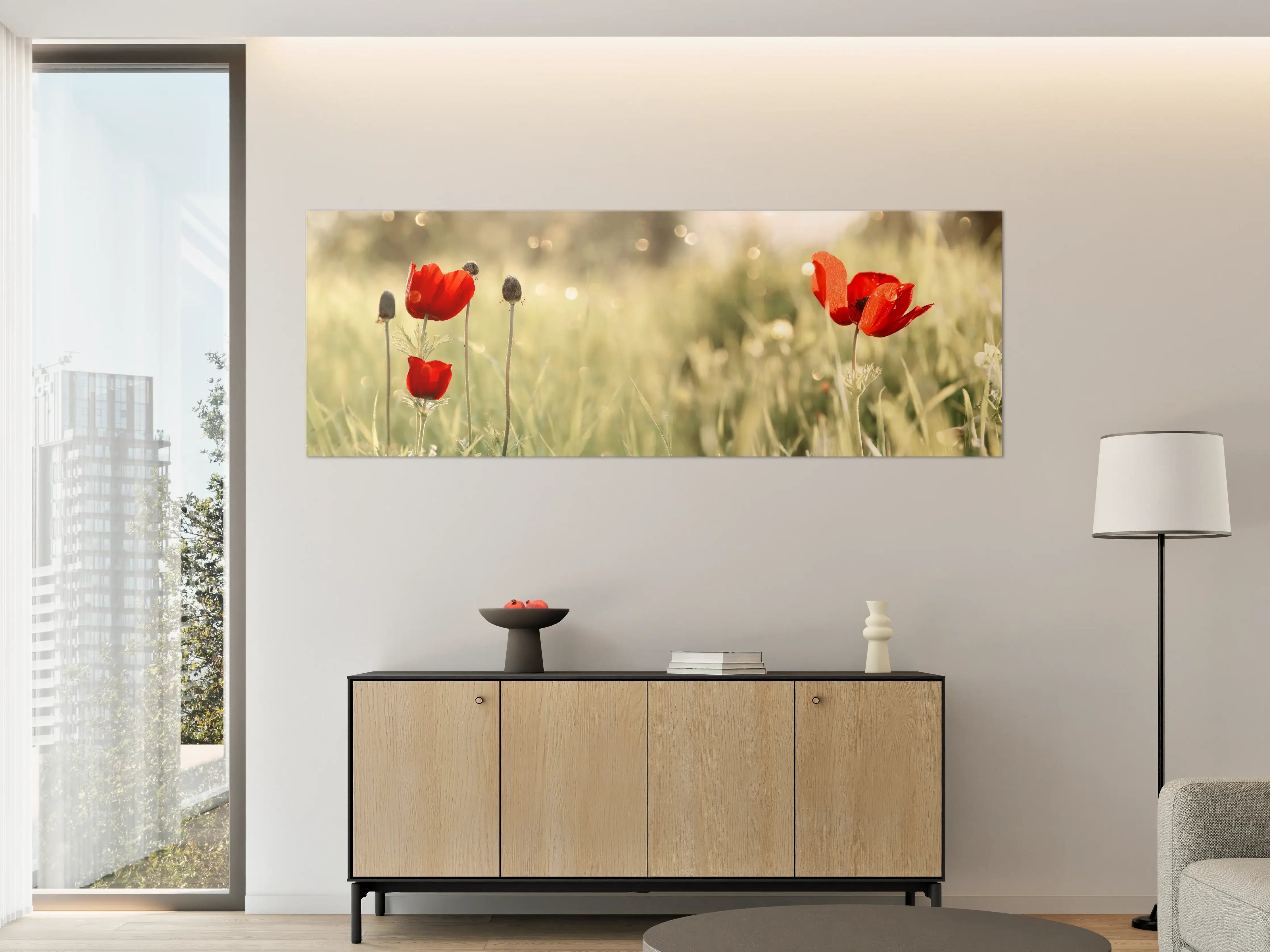 Große Wandbilder - Roter Mohn auf Wiese