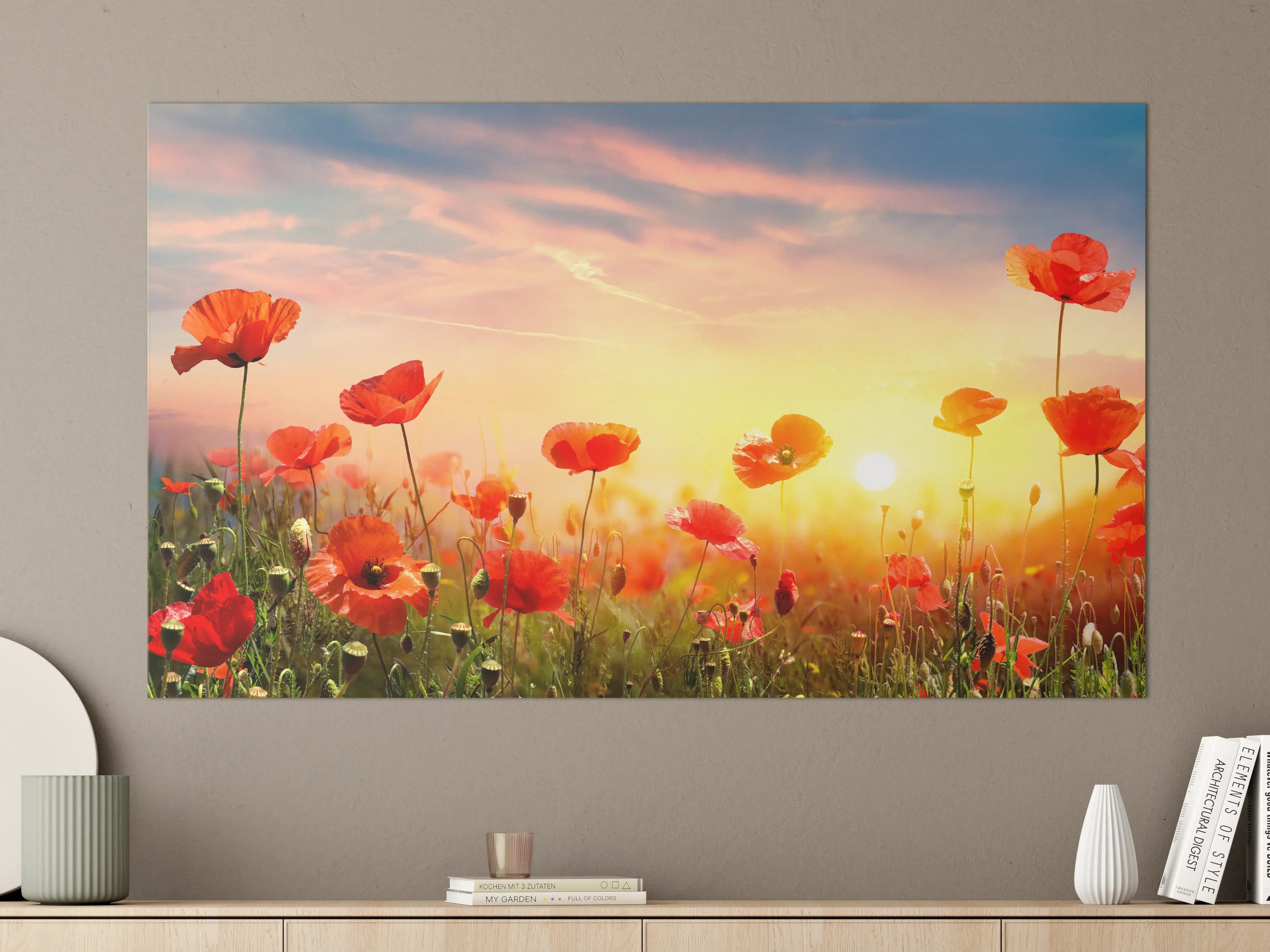 Große Wandbilder - Roter Mohnfeld Sonnenaufgang