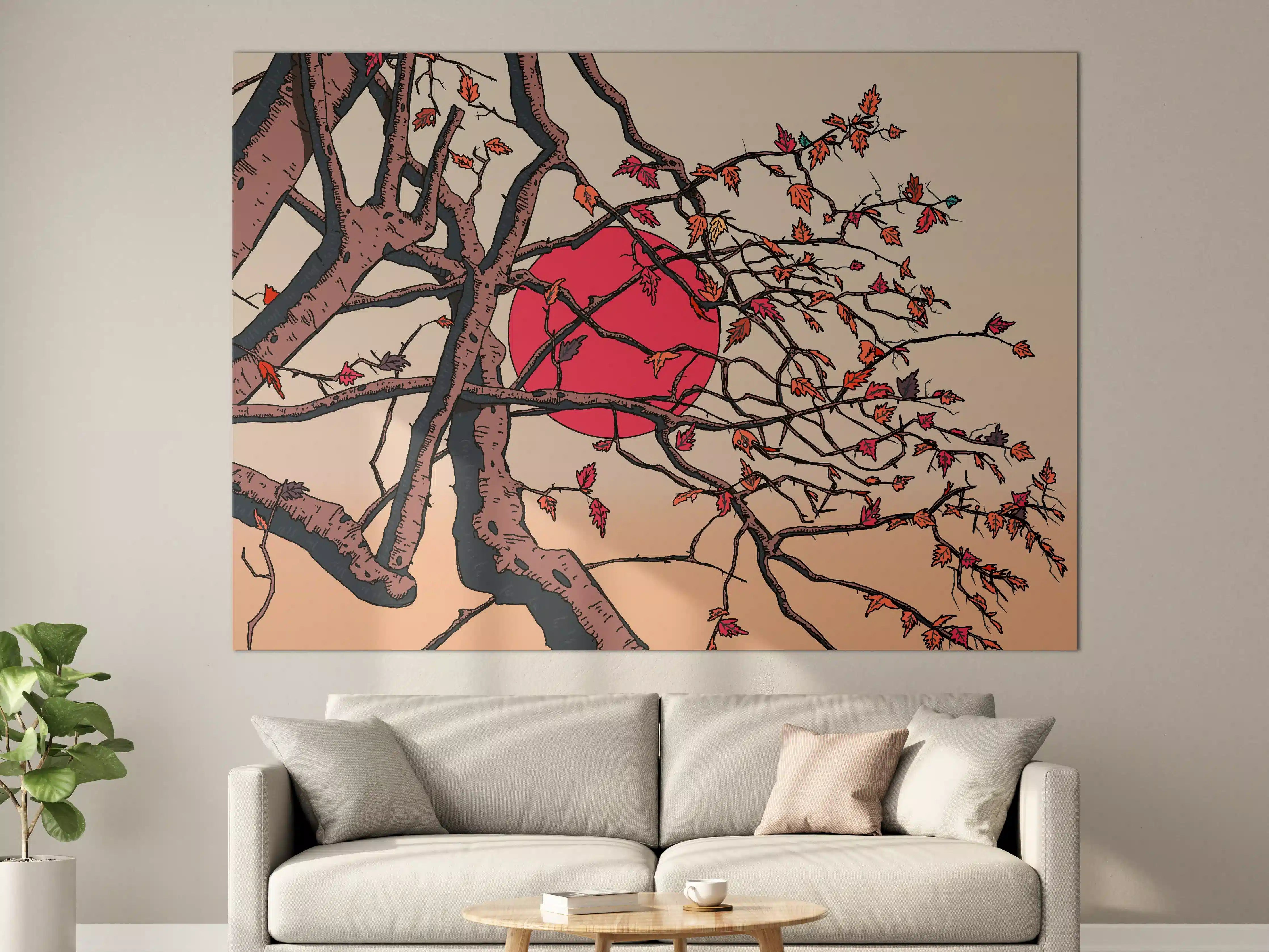 Große Wandbilder - Roter Sonnenuntergang hinter Baum