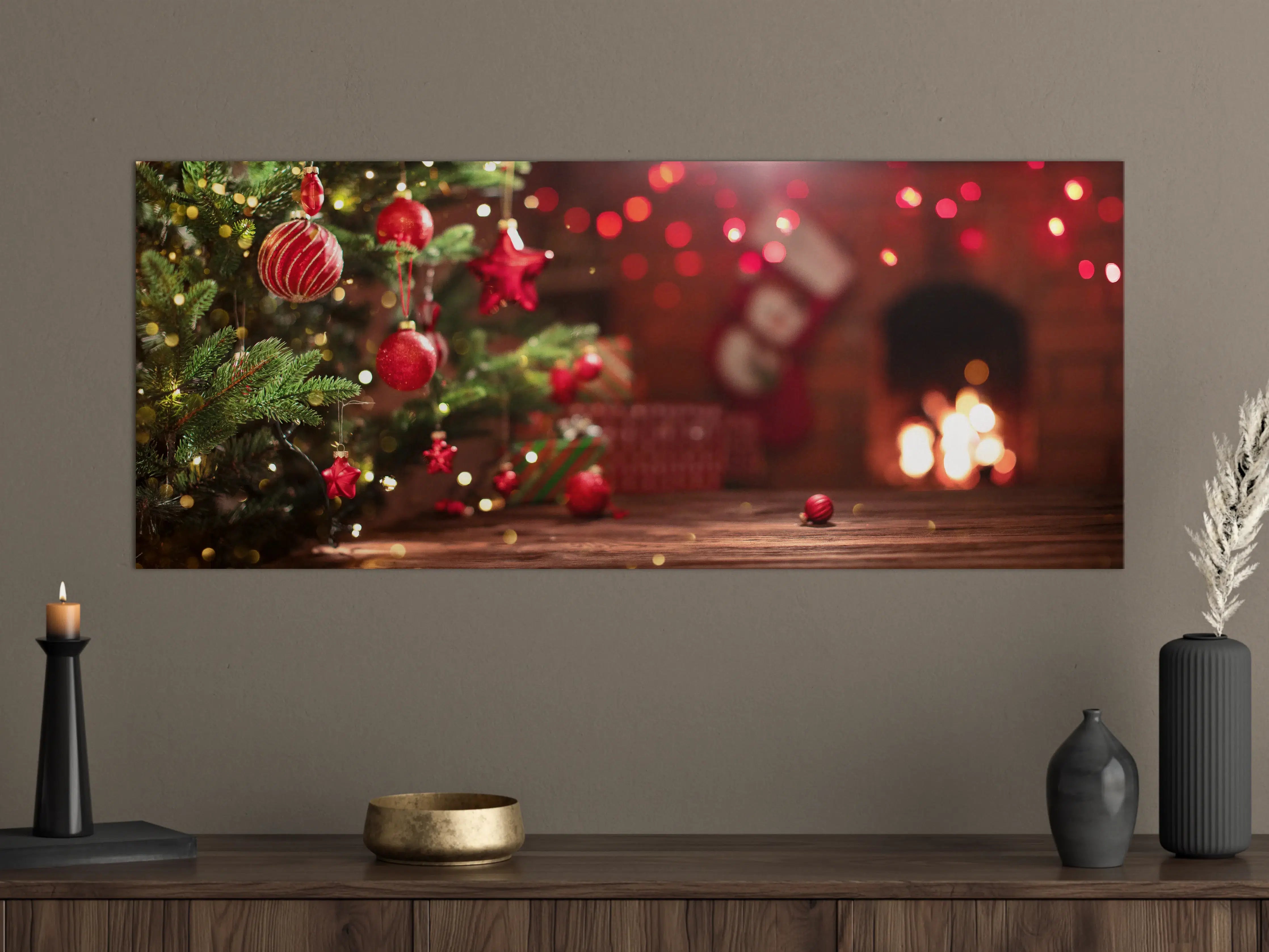 Große Wandbilder - Roter Weihnachtsbaum mit Deko