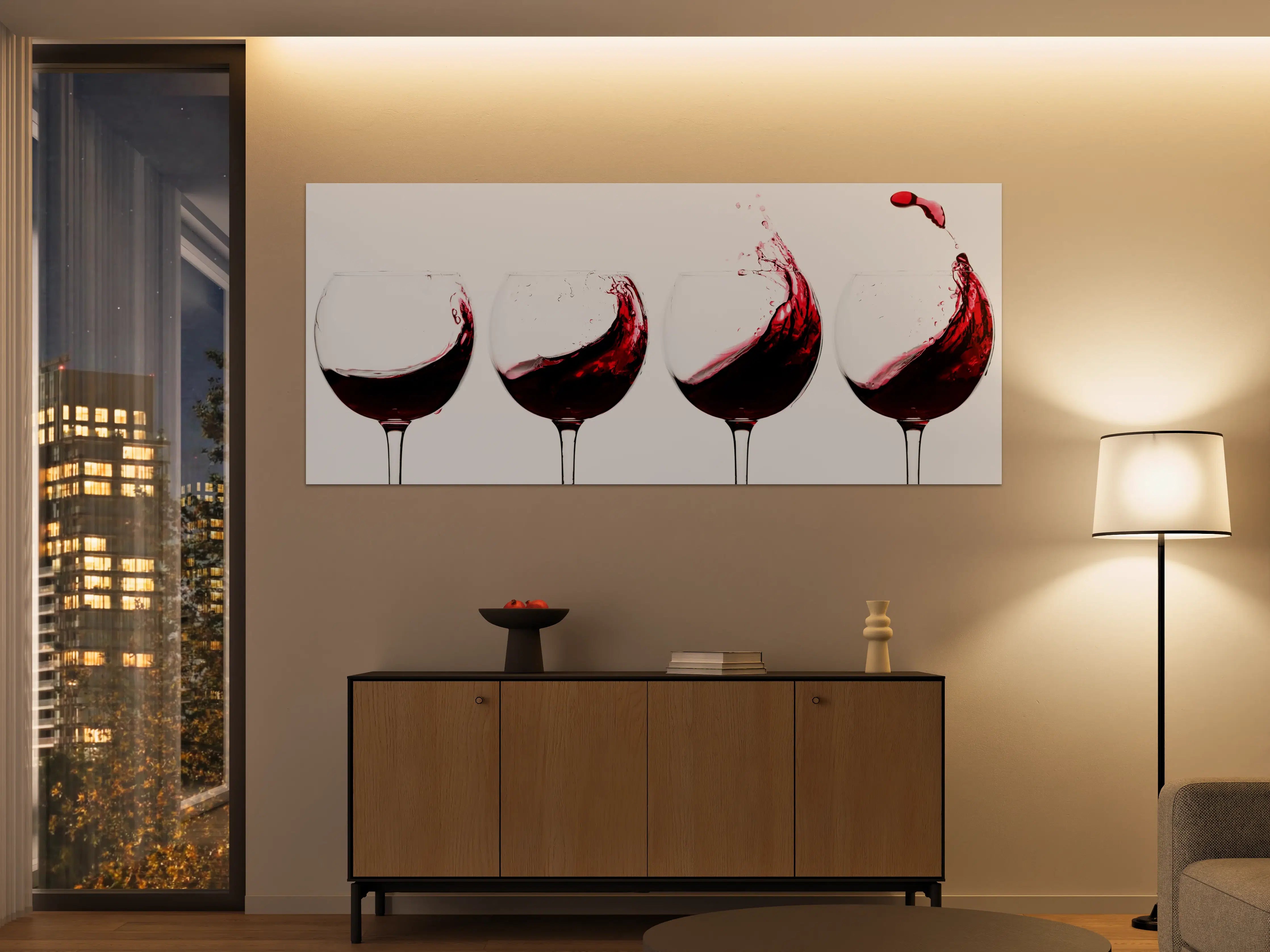Große Wandbilder - Rotwein-Splash in Weingläsern