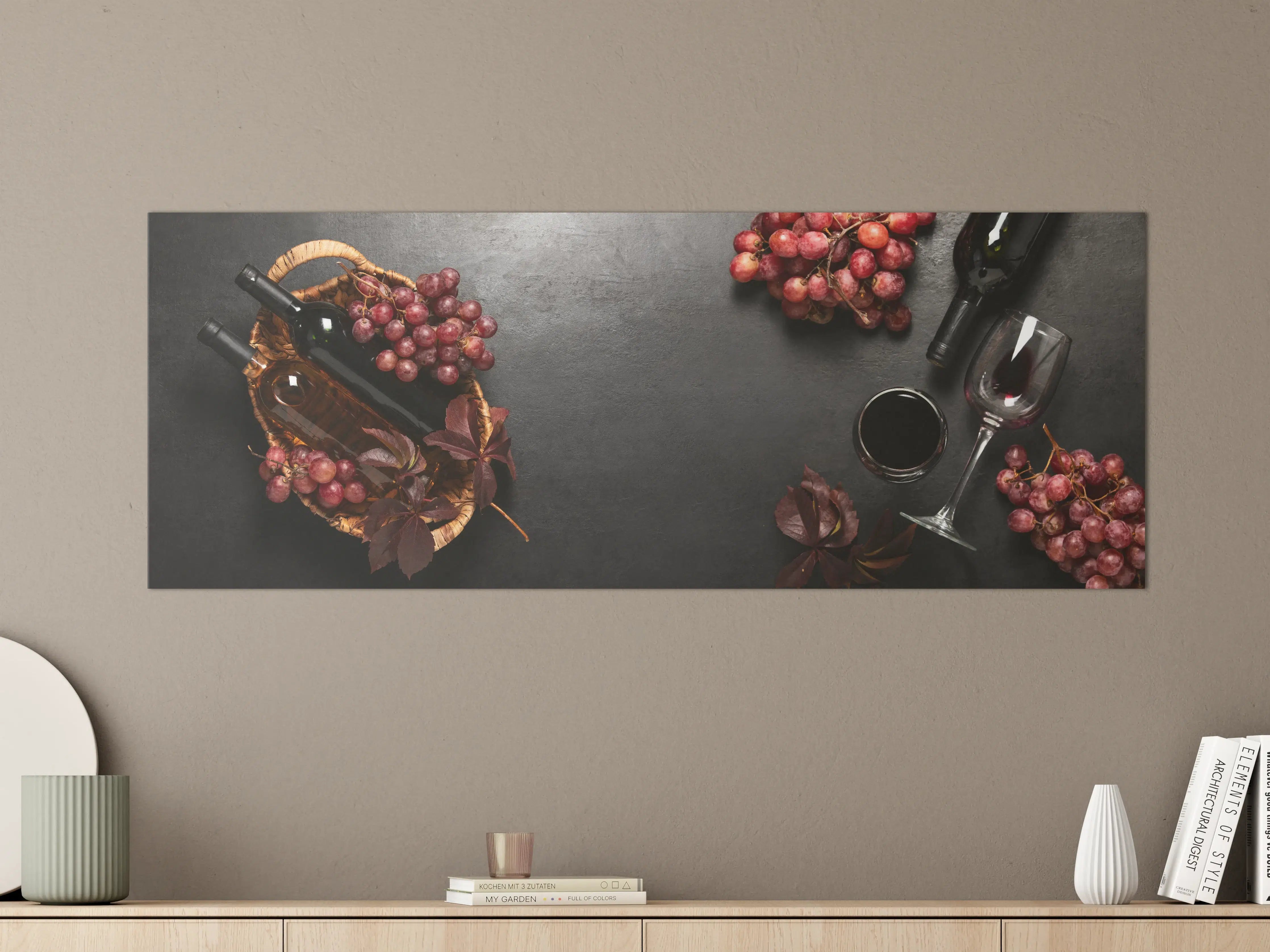 Große Wandbilder - Rotwein-Stillleben auf Schwarz