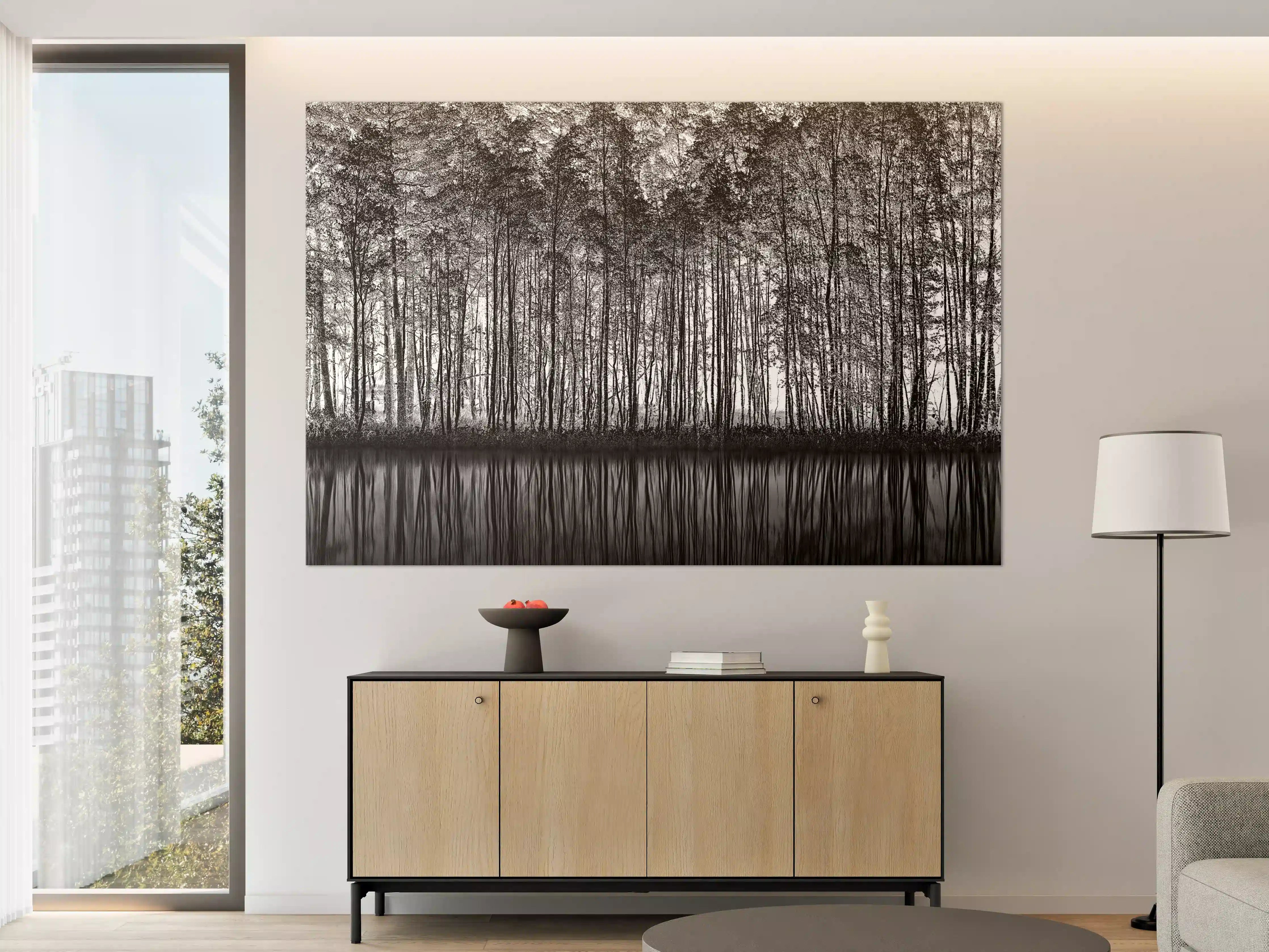 Große Wandbilder - Ruhiger Wald - Wasser Reflektion