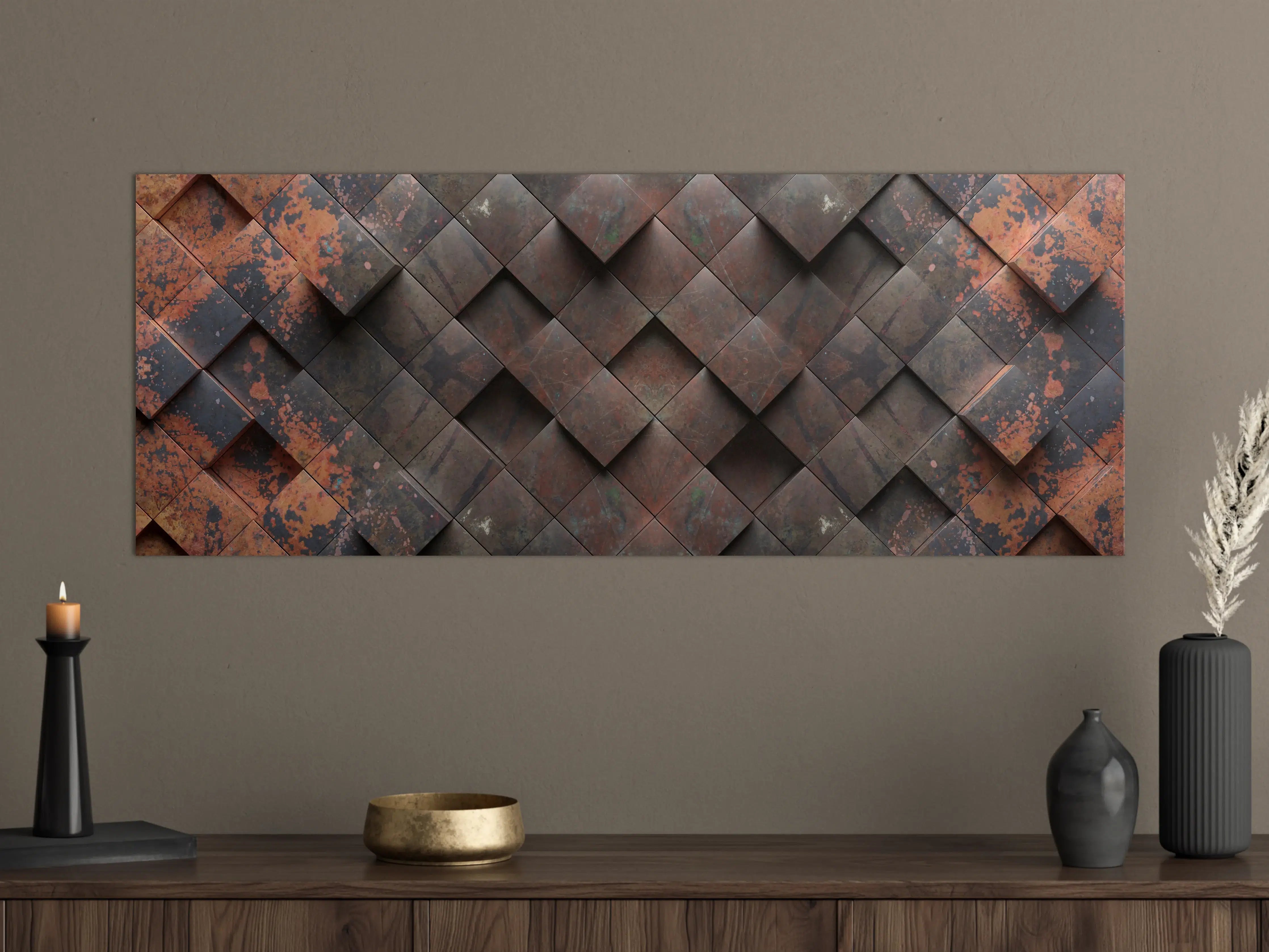 Große Wandbilder - Rustikale Metallschindeln in Erdtönen