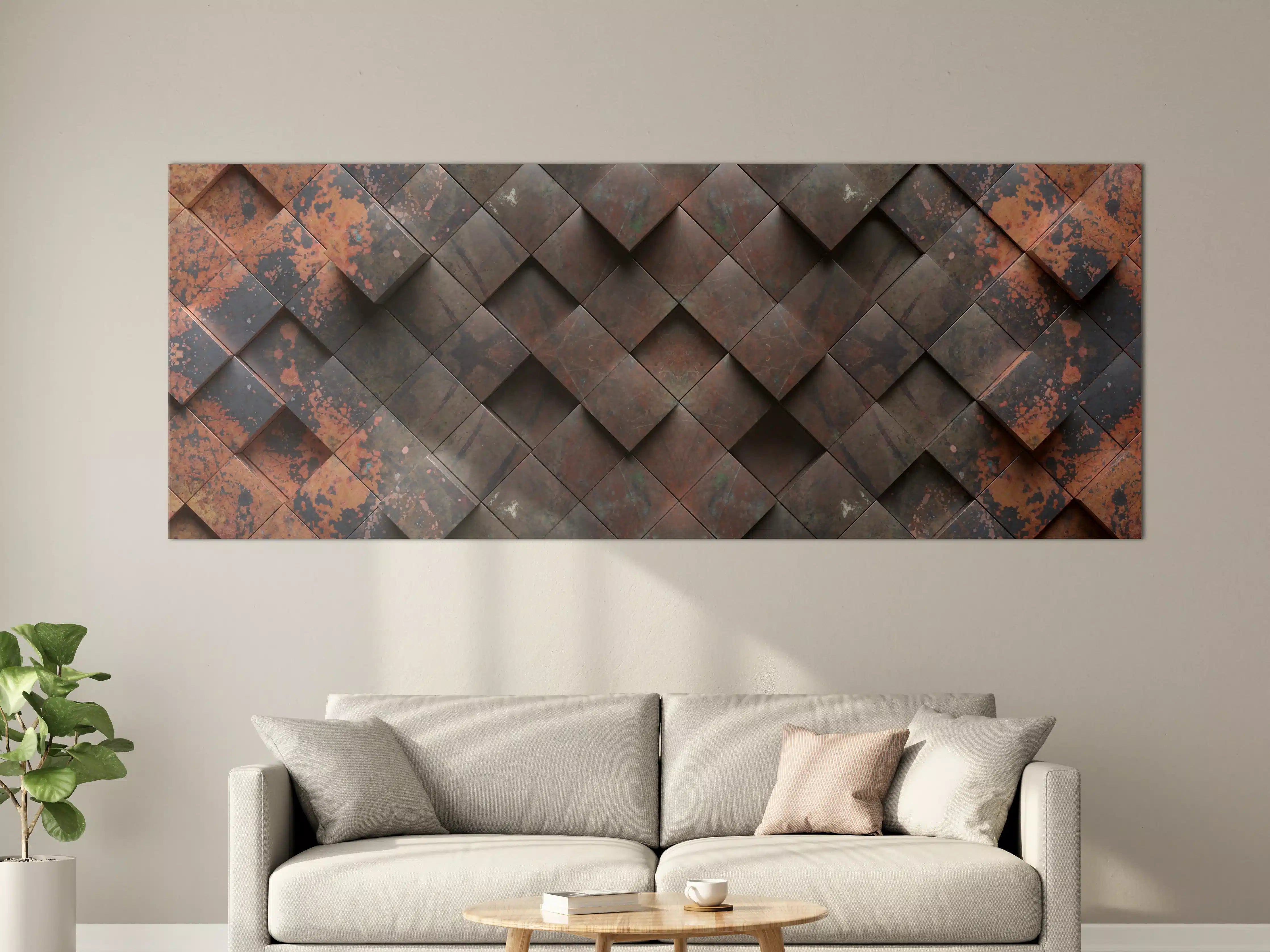 Große Wandbilder - Rustikale Metallschindeln in Erdtönen