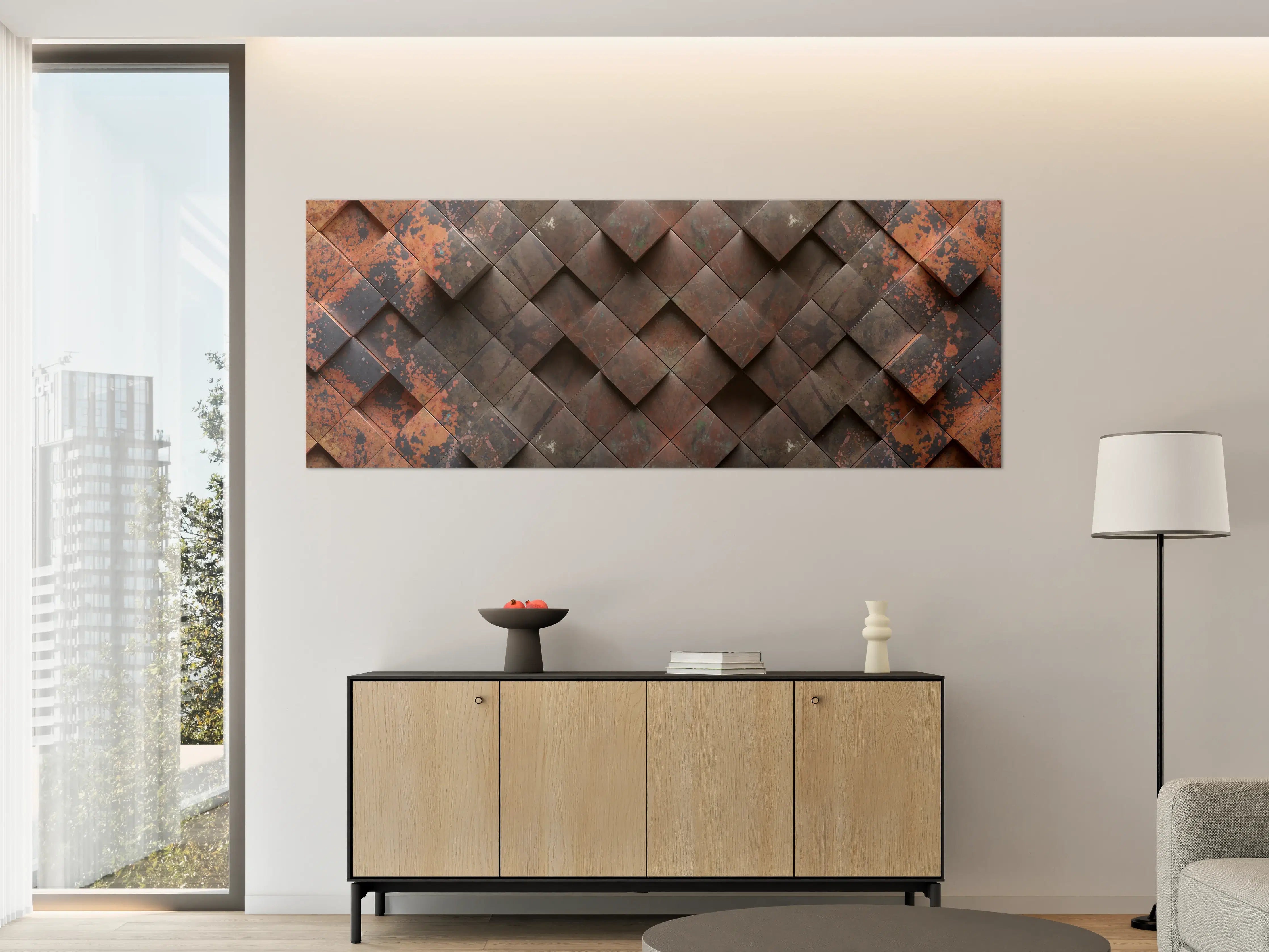 Große Wandbilder - Rustikale Metallschindeln in Erdtönen