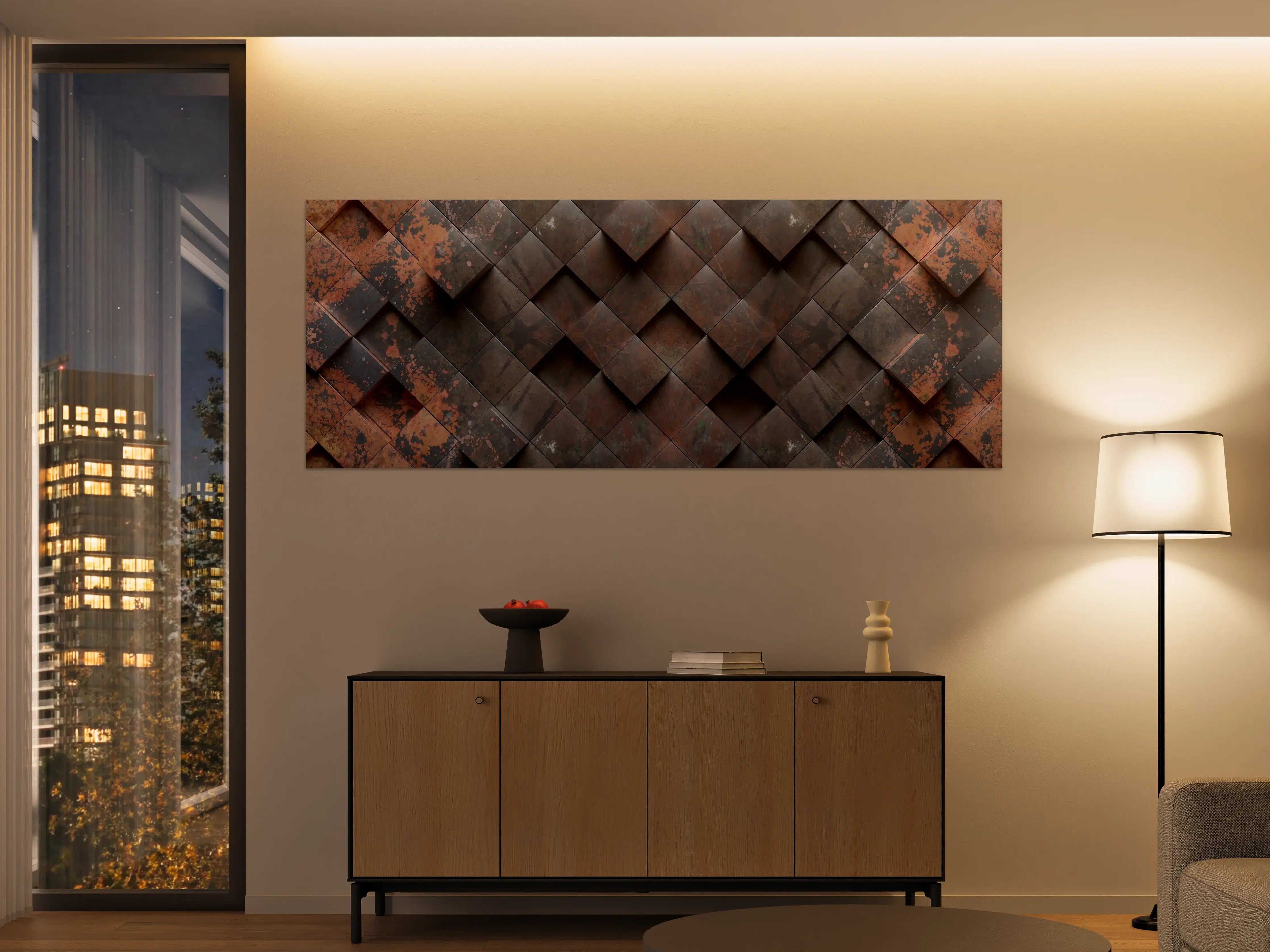 Große Wandbilder - Rustikale Metallschindeln in Erdtönen