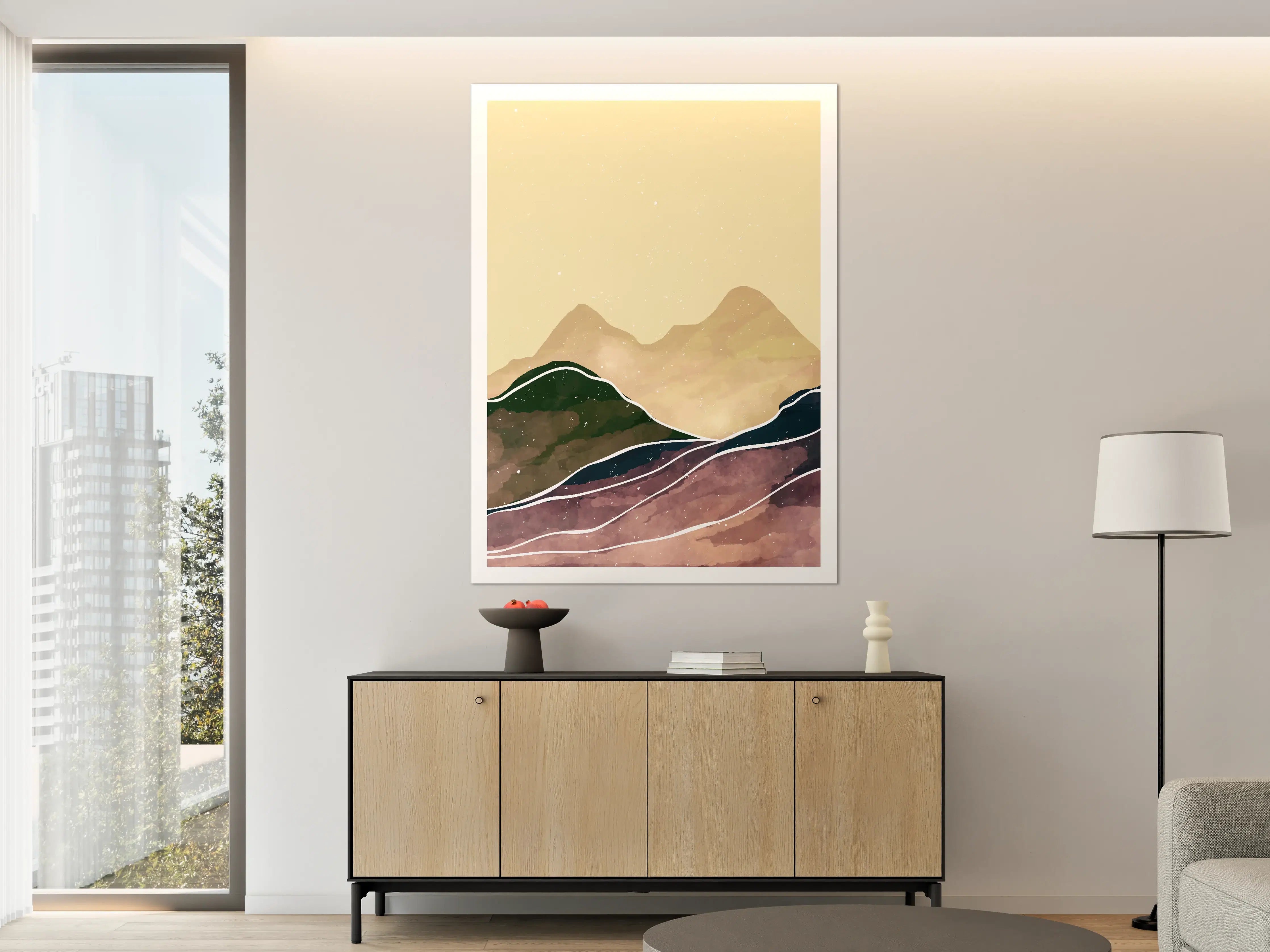 Große Wandbilder - Sanfte Berglandschaft mit pastellfarbenen Tönen