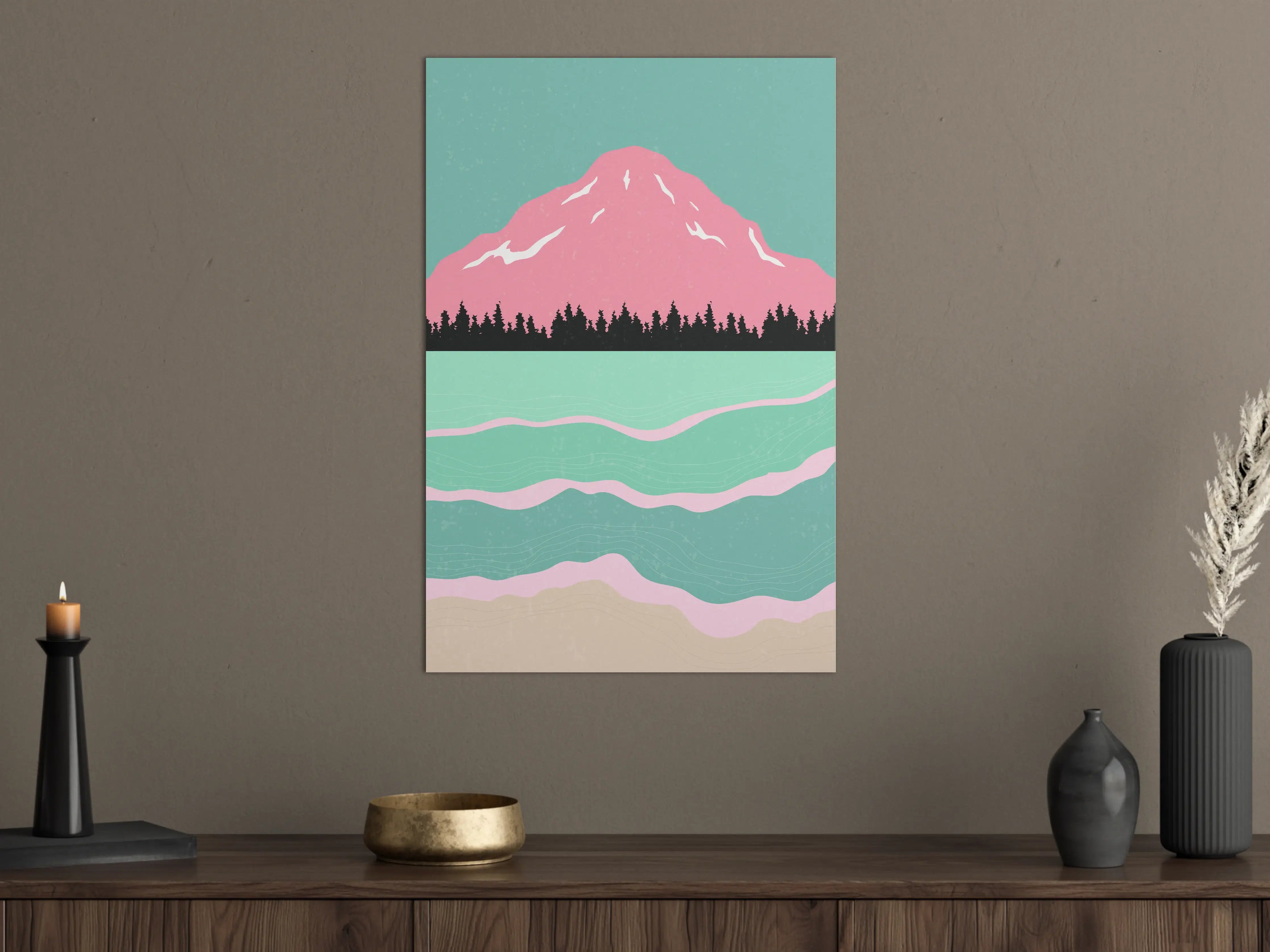 Große Wandbilder - Sanfte Berglandschaft mit rosa Gipfel