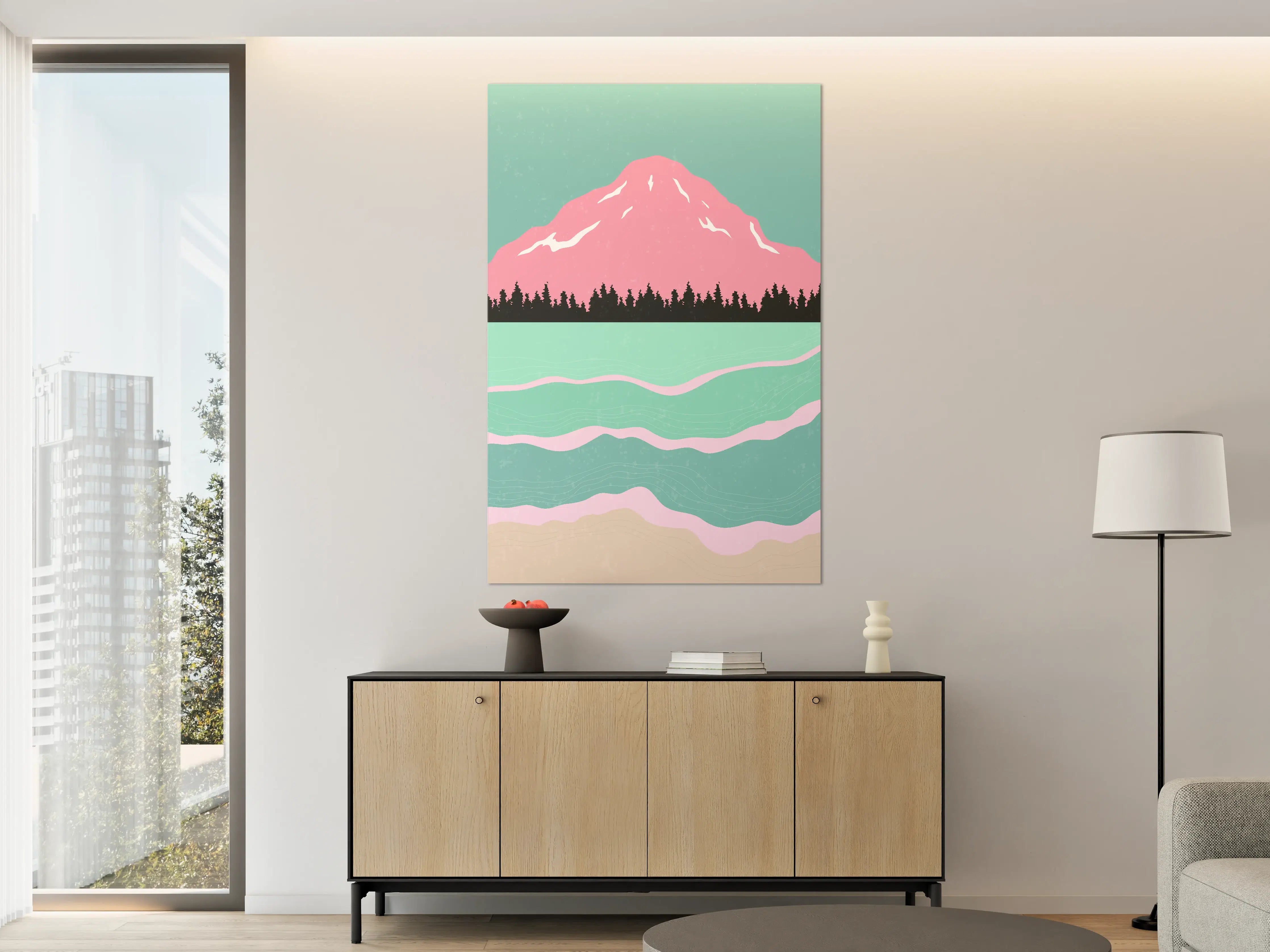 Große Wandbilder - Sanfte Berglandschaft mit rosa Gipfel