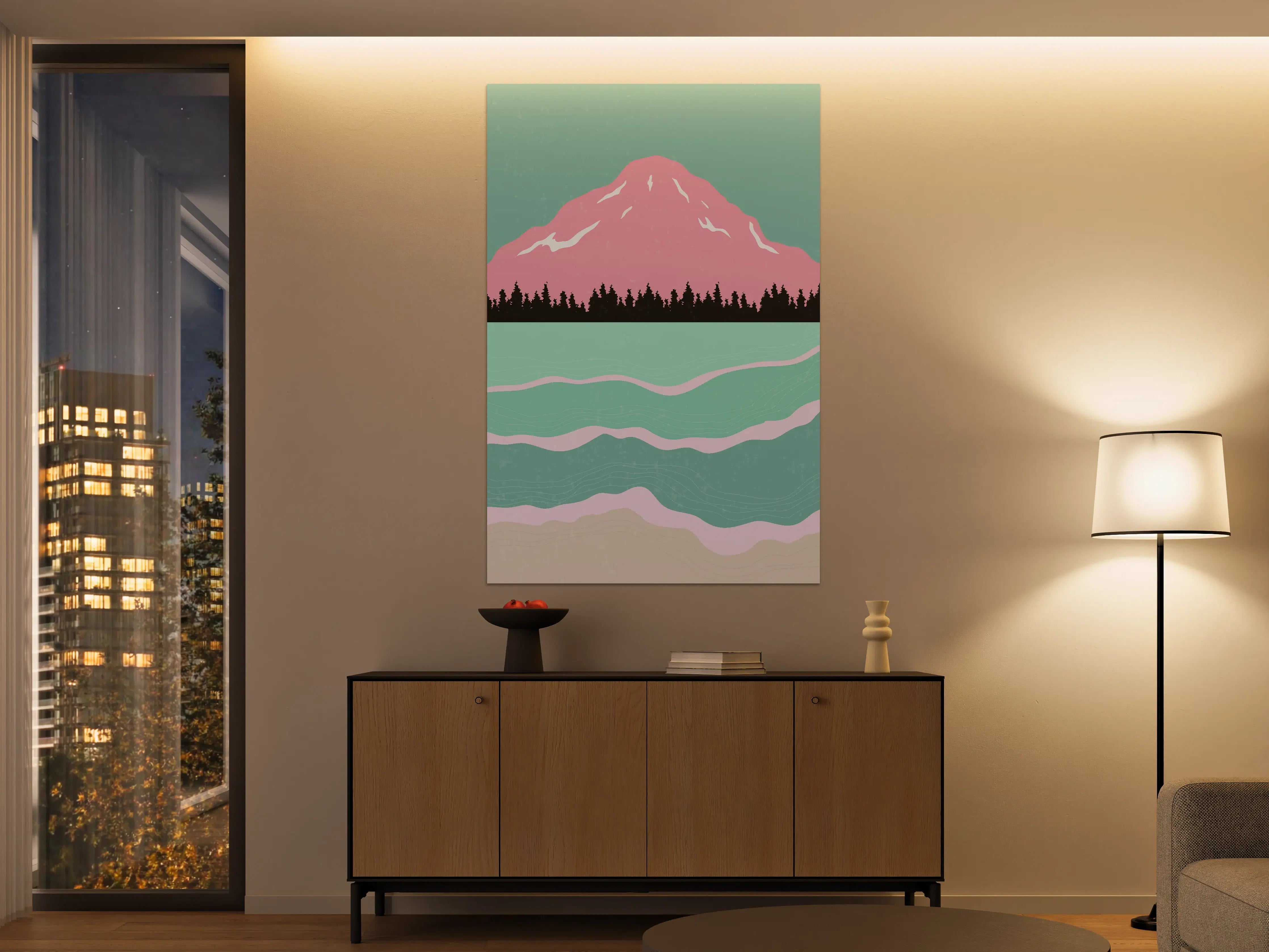 Große Wandbilder - Sanfte Berglandschaft mit rosa Gipfel