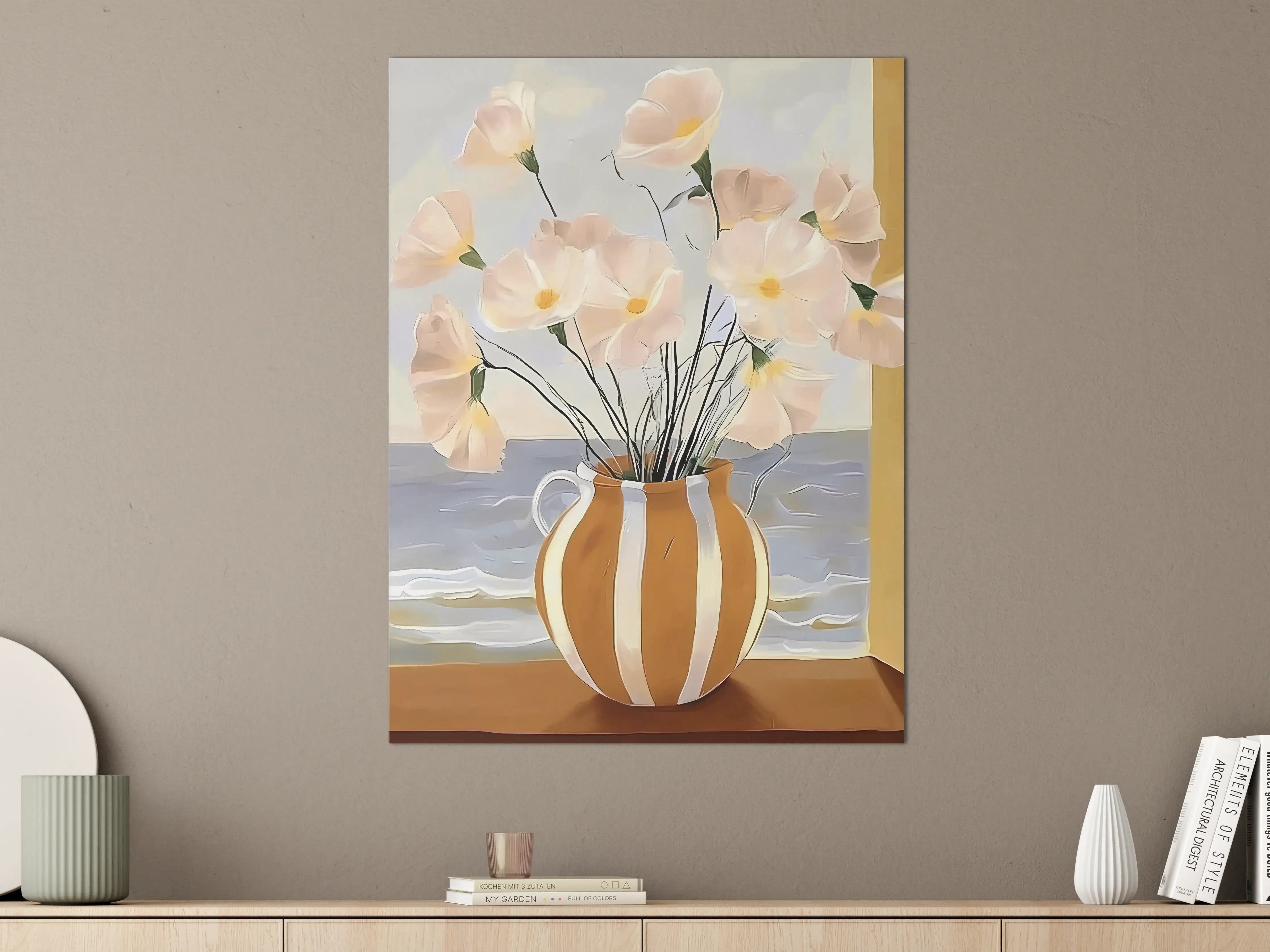 Große Wandbilder - Sanfte Blumen im Keramikvase