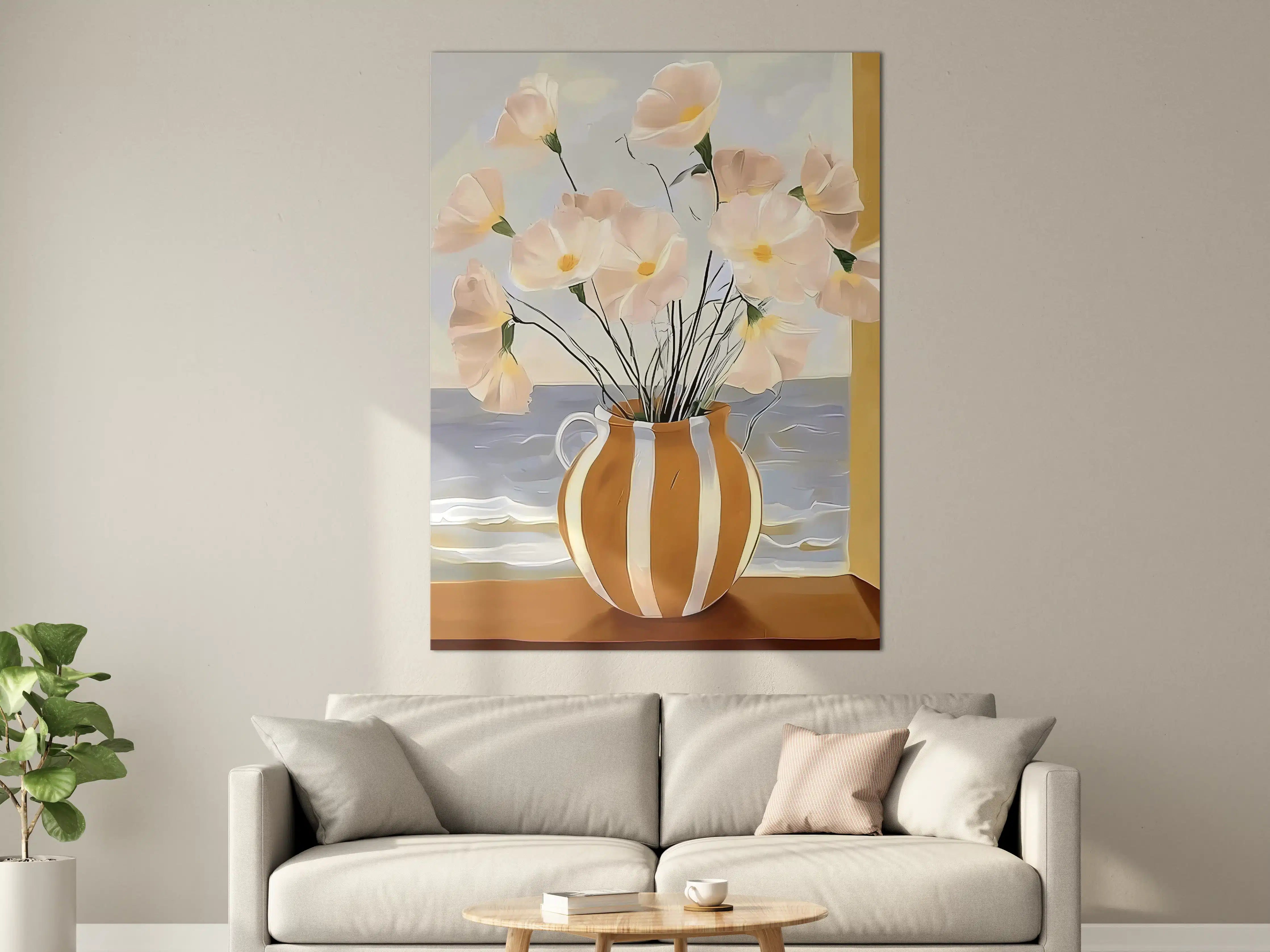 Große Wandbilder - Sanfte Blumen im Keramikvase