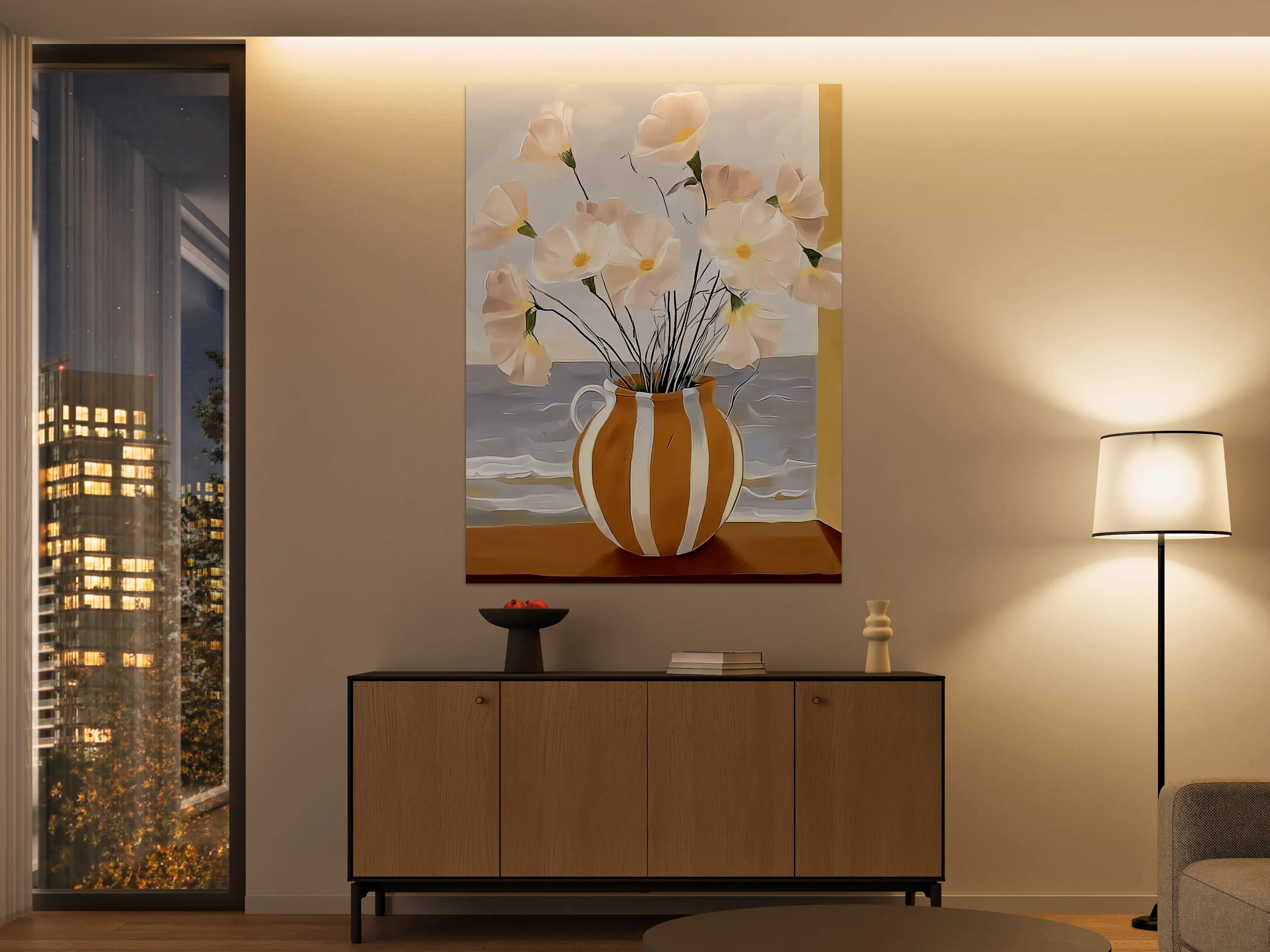 Große Wandbilder - Sanfte Blumen im Keramikvase