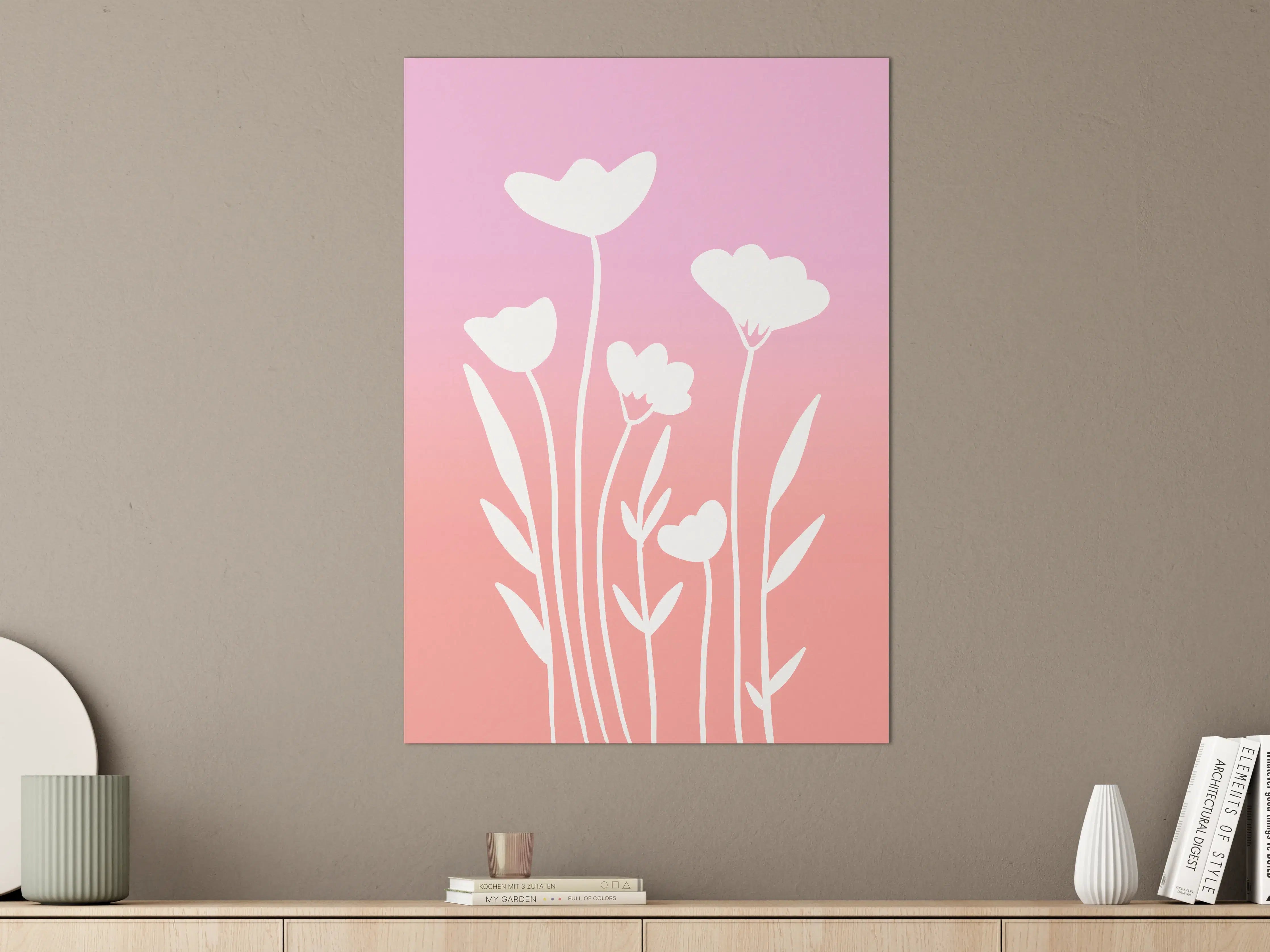 Große Wandbilder - Sanfte Blumen im Pink-Grau-Hintergrund