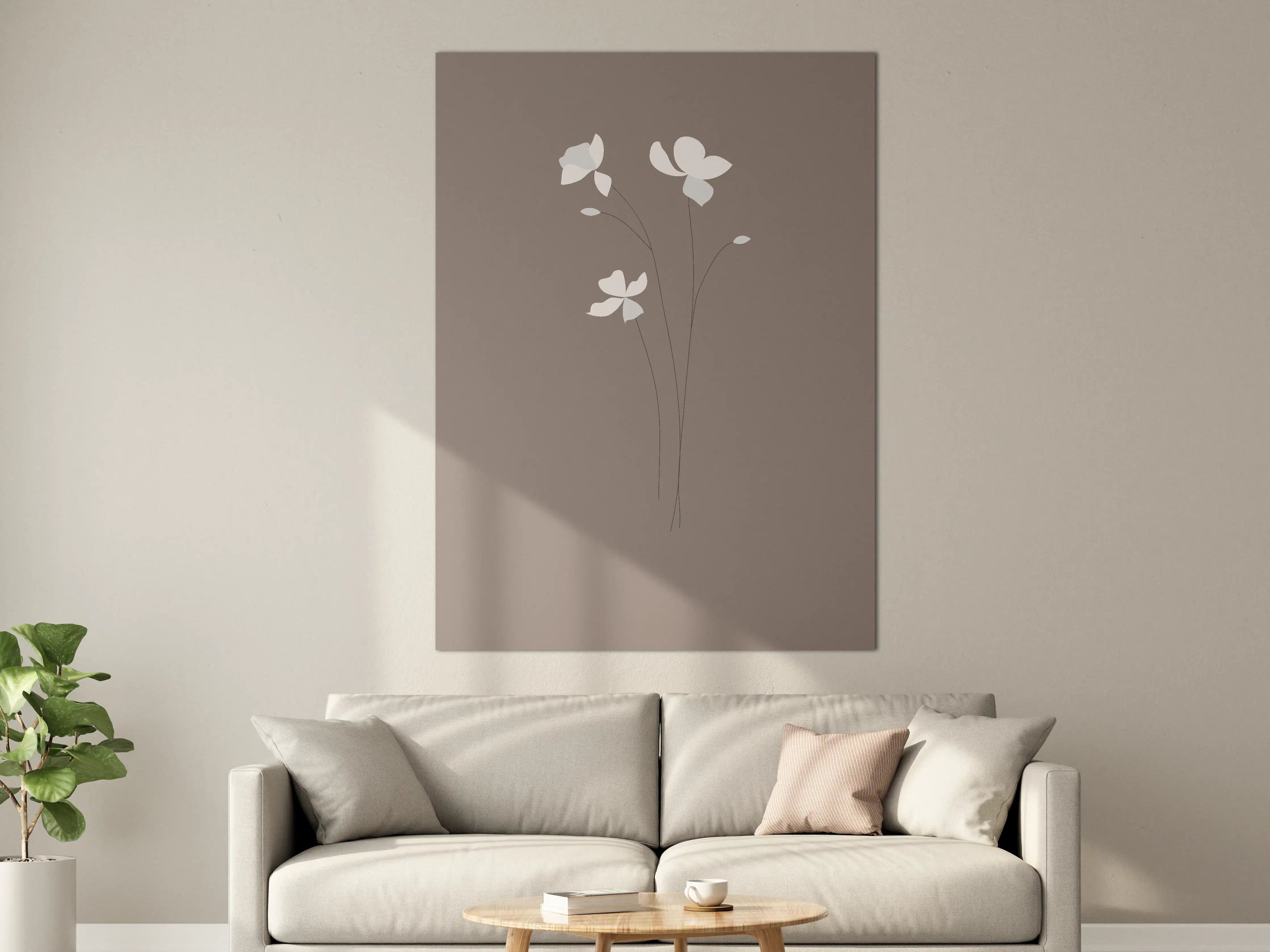 Große Wandbilder - Sanfte Blumenillustration auf taupefarbenem Hintergrund
