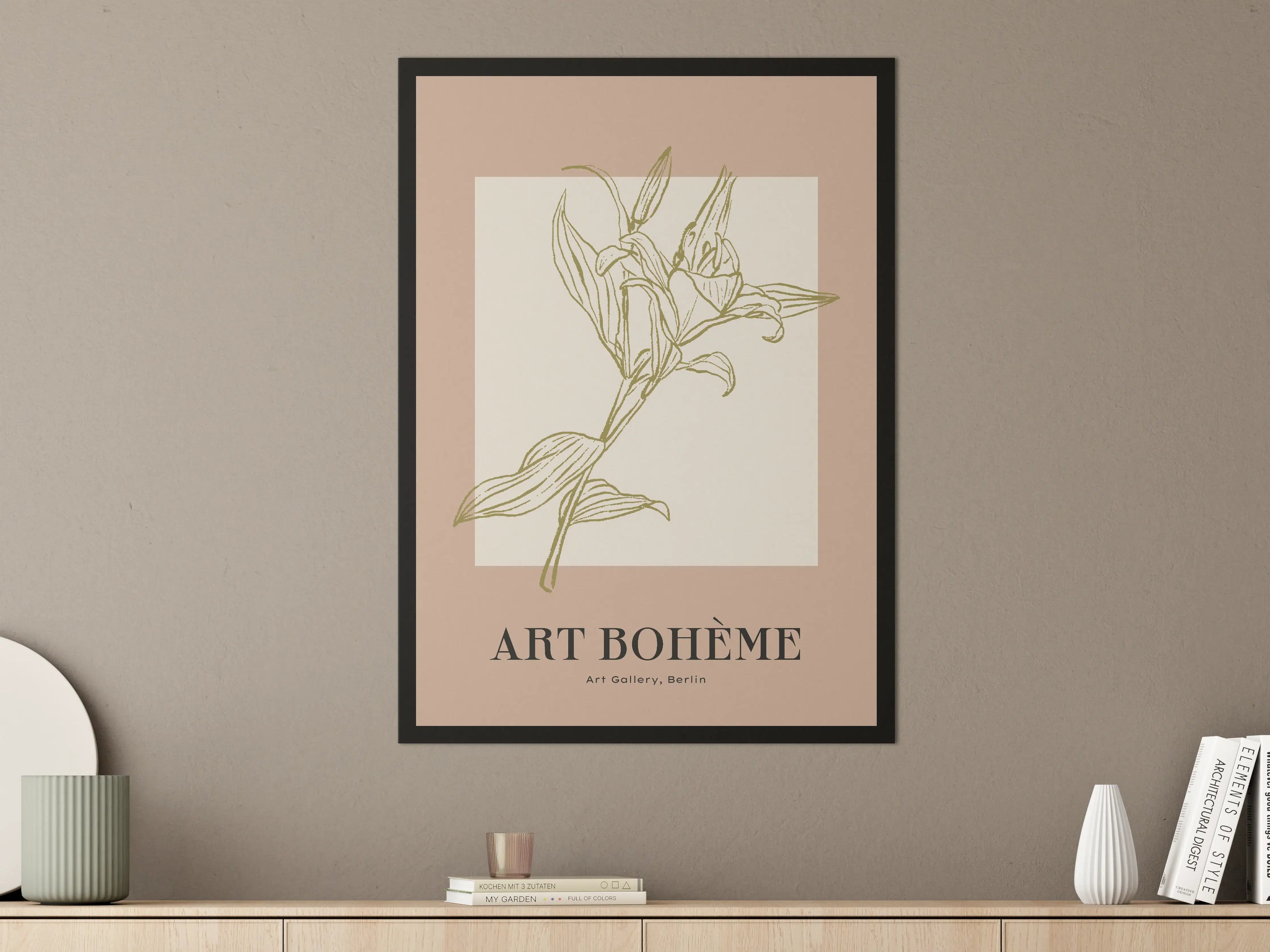 Große Wandbilder - Sanfte Blumenillustration in Beigetönen
