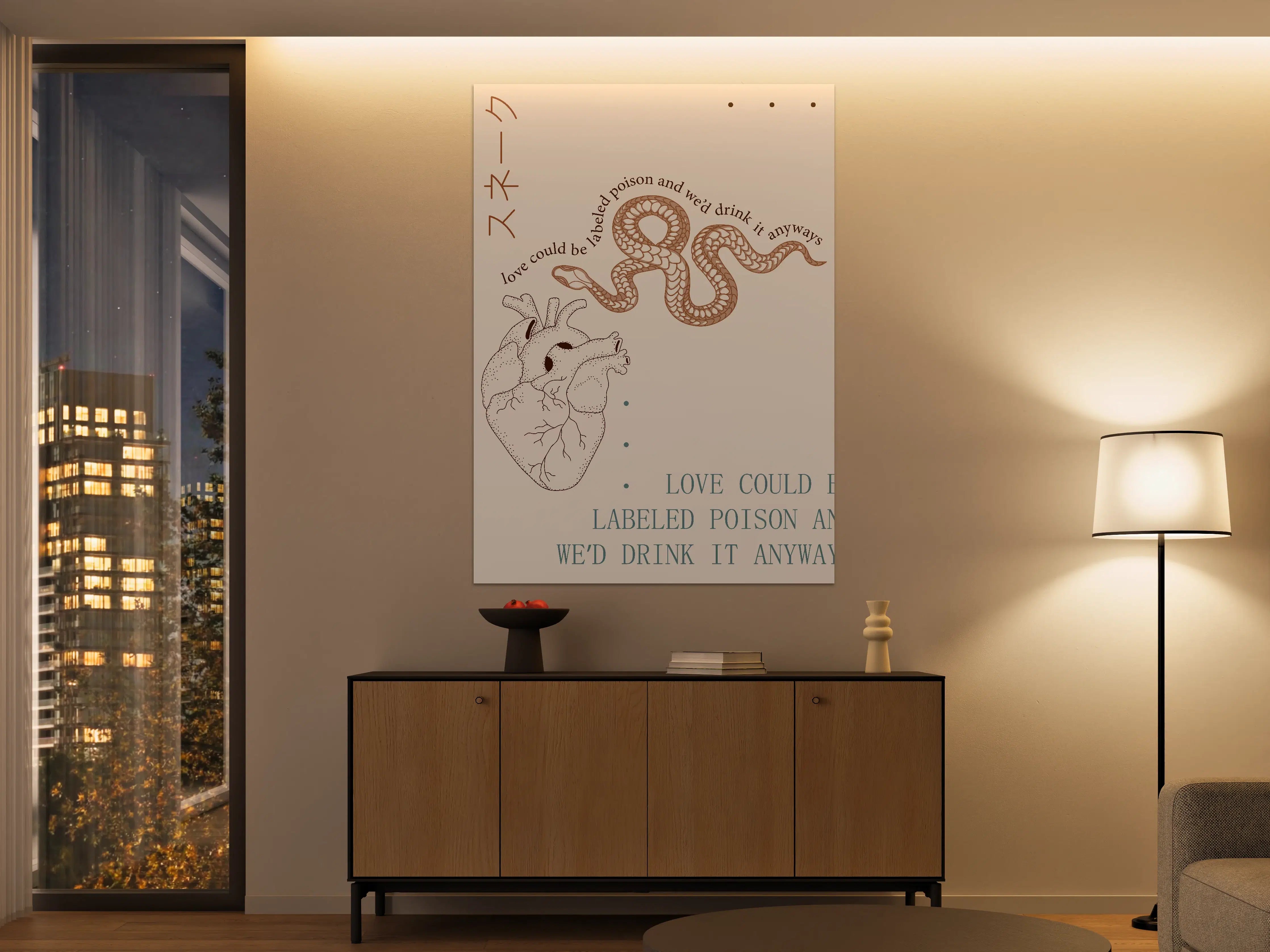 Große Wandbilder - Sanfte Herz-Illustration mit Schlange