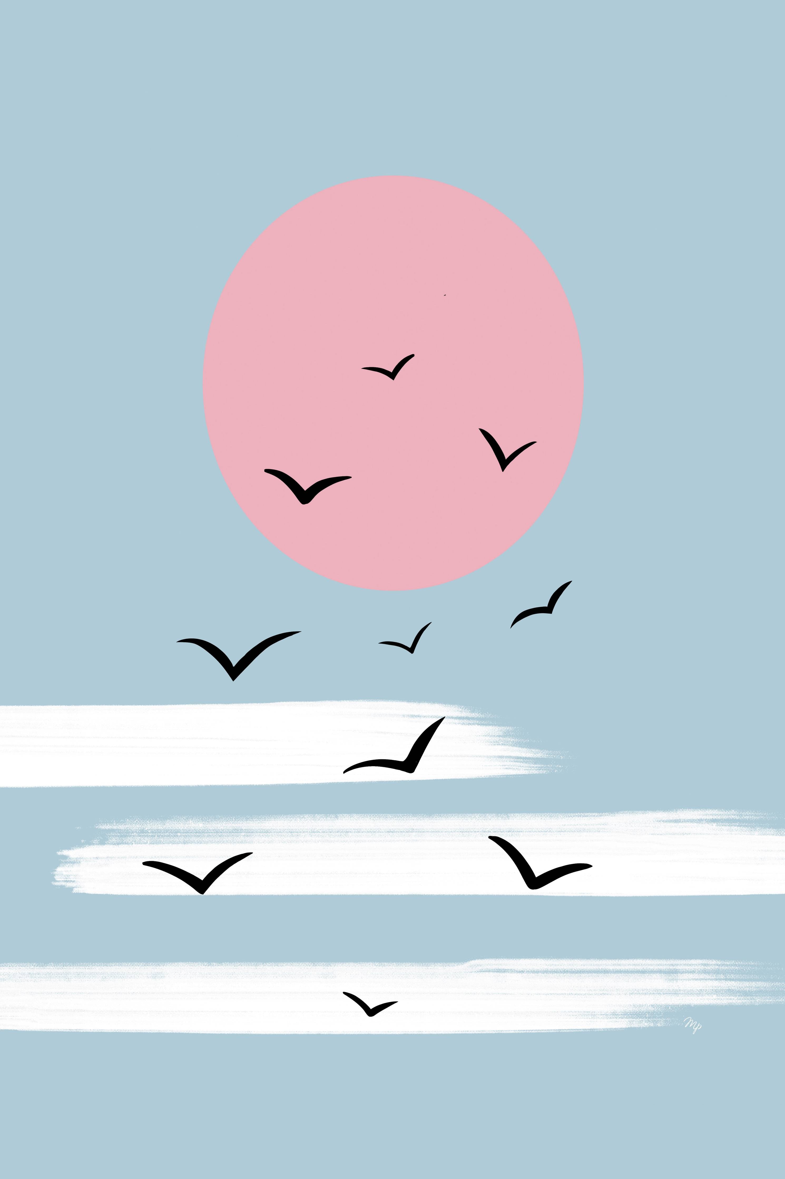 Große Wandbilder-Sanfte Himmelsszene mit Vögeln