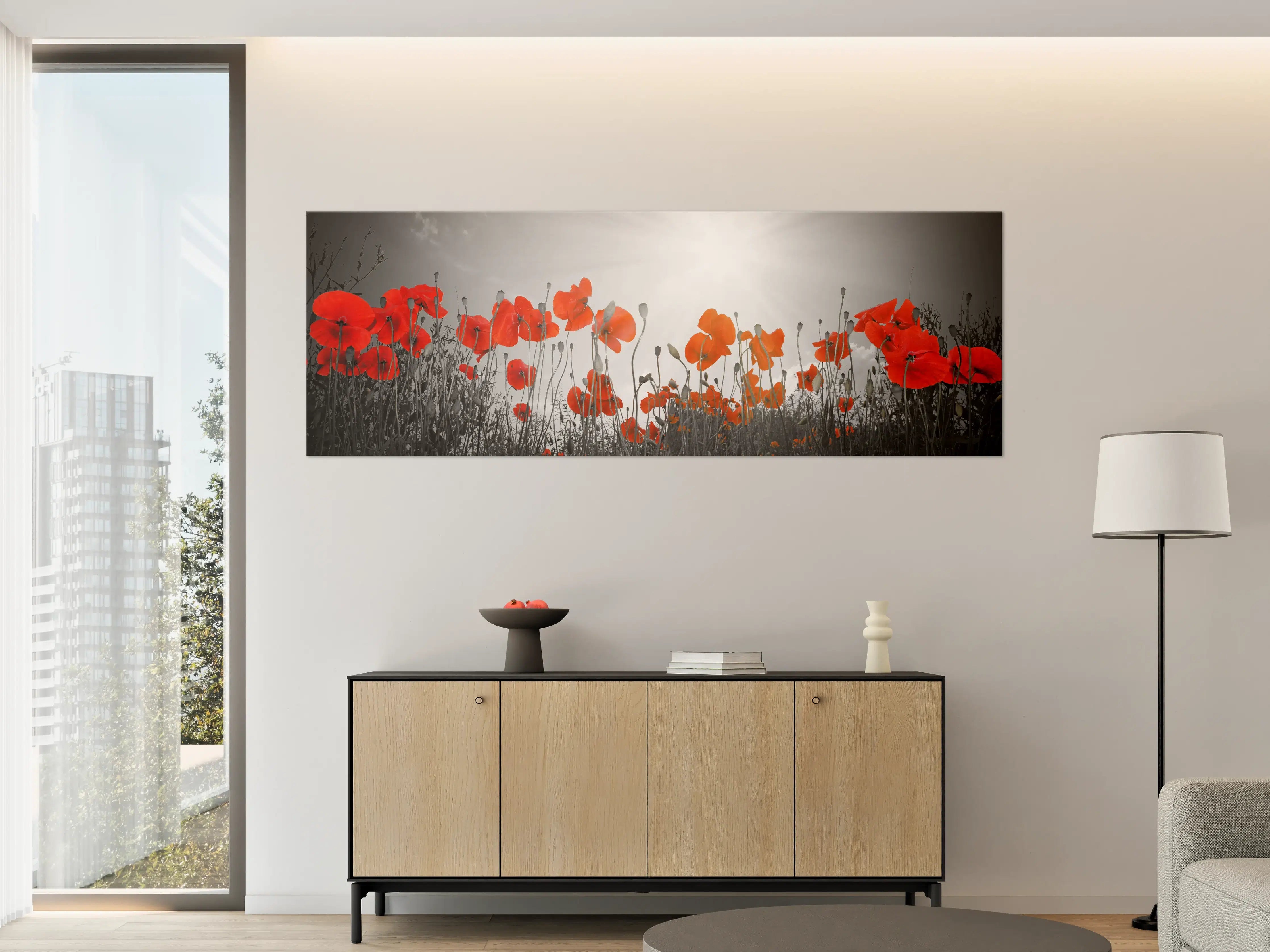 Große Wandbilder - Sanfte Mohnblumen im grauen Licht