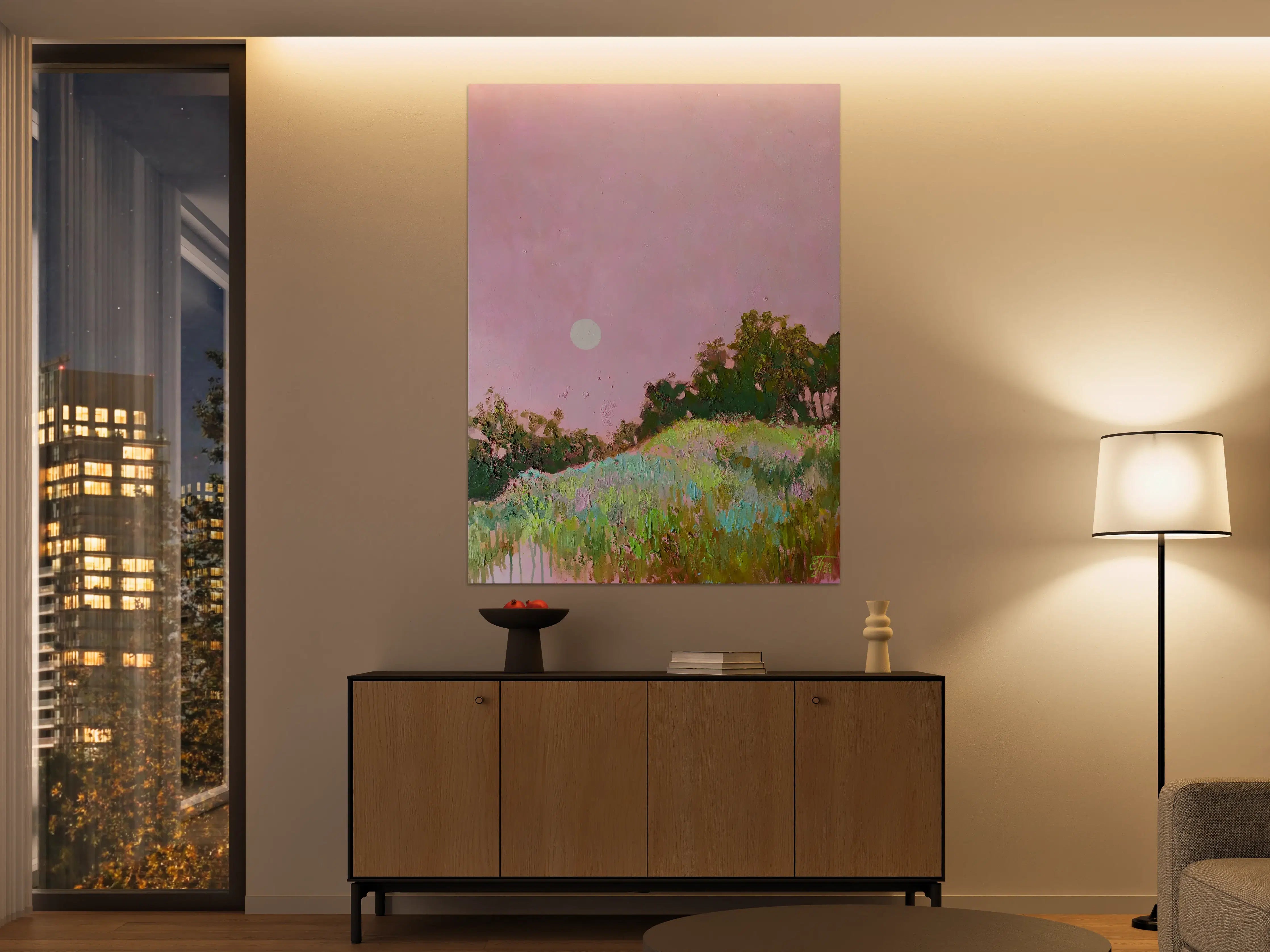 Große Wandbilder - Sanfte Pastell-Landschaft mit Sonnenuntergang