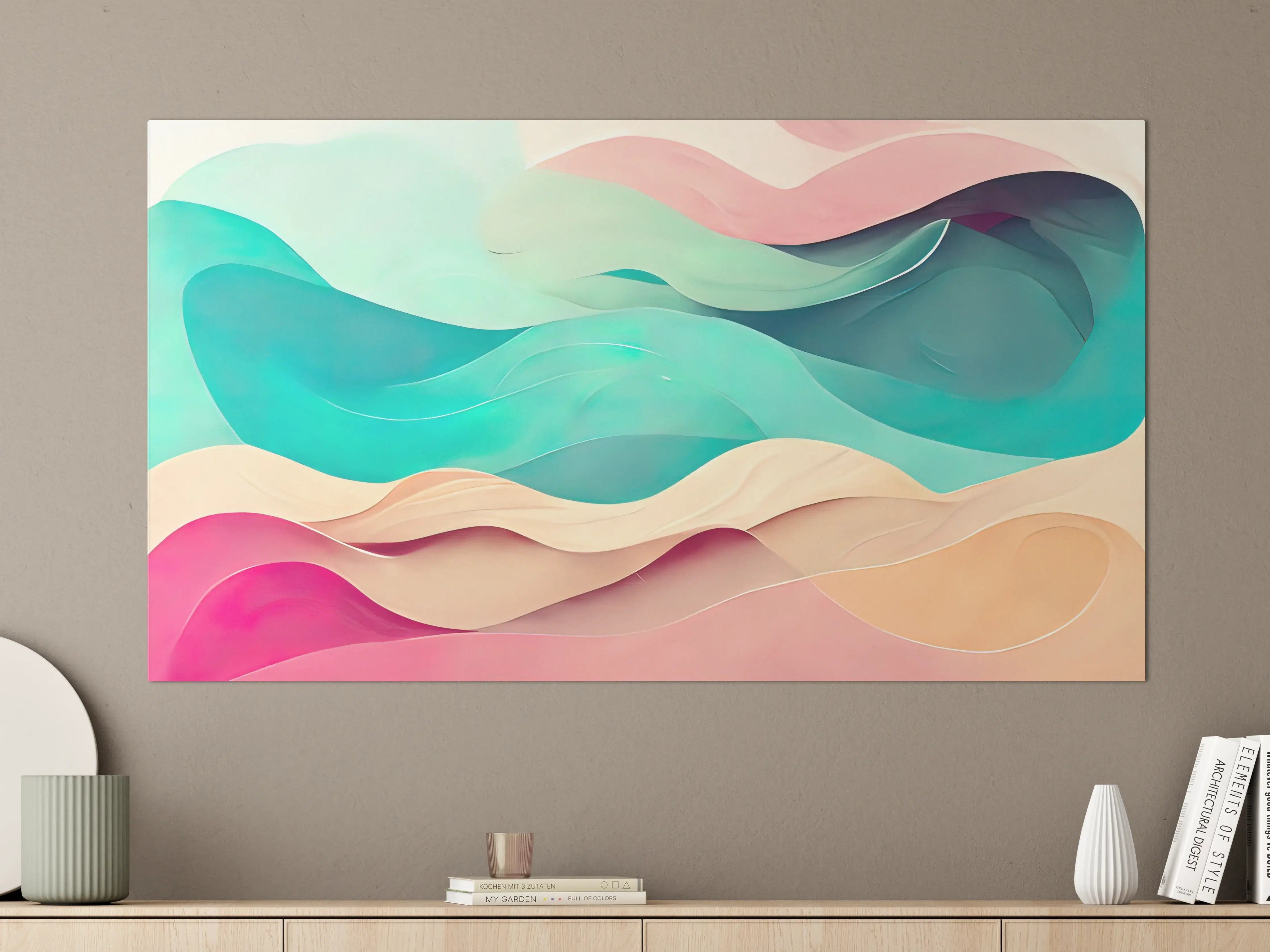 Große Wandbilder - Sanfte Pastellwellen in Aqua, Rosa und Beige