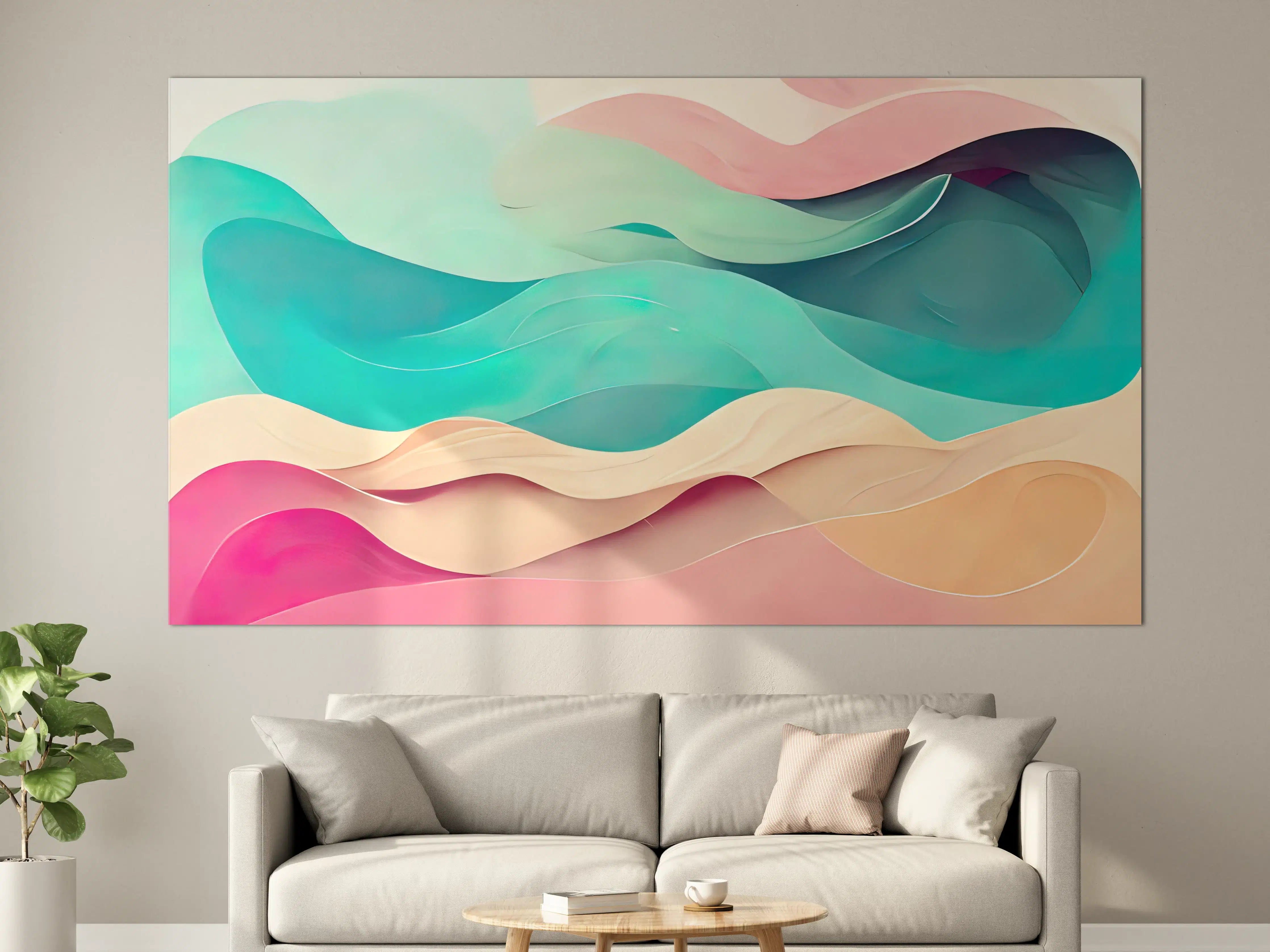 Große Wandbilder - Sanfte Pastellwellen in Aqua, Rosa und Beige