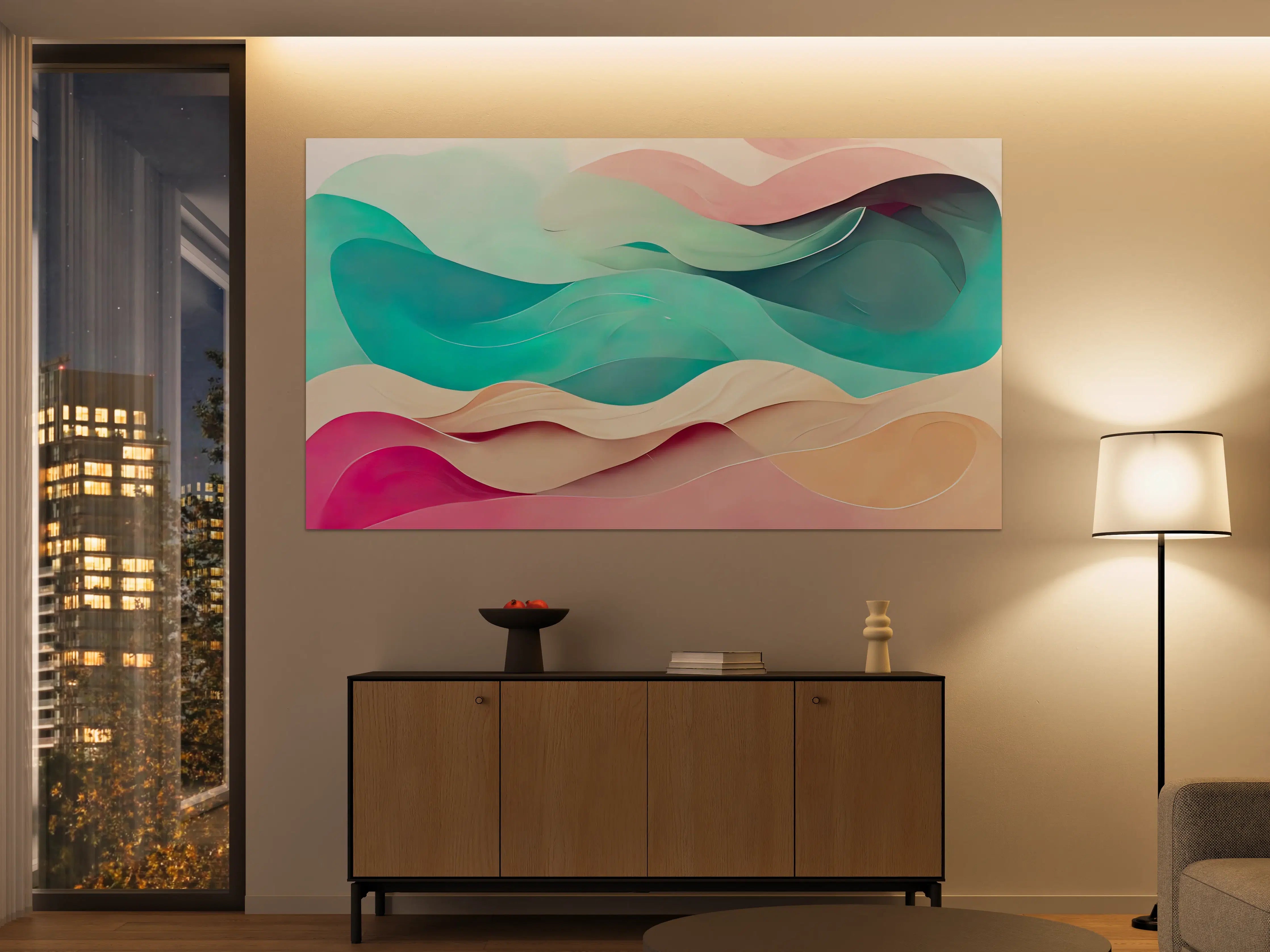 Große Wandbilder - Sanfte Pastellwellen in Aqua, Rosa und Beige