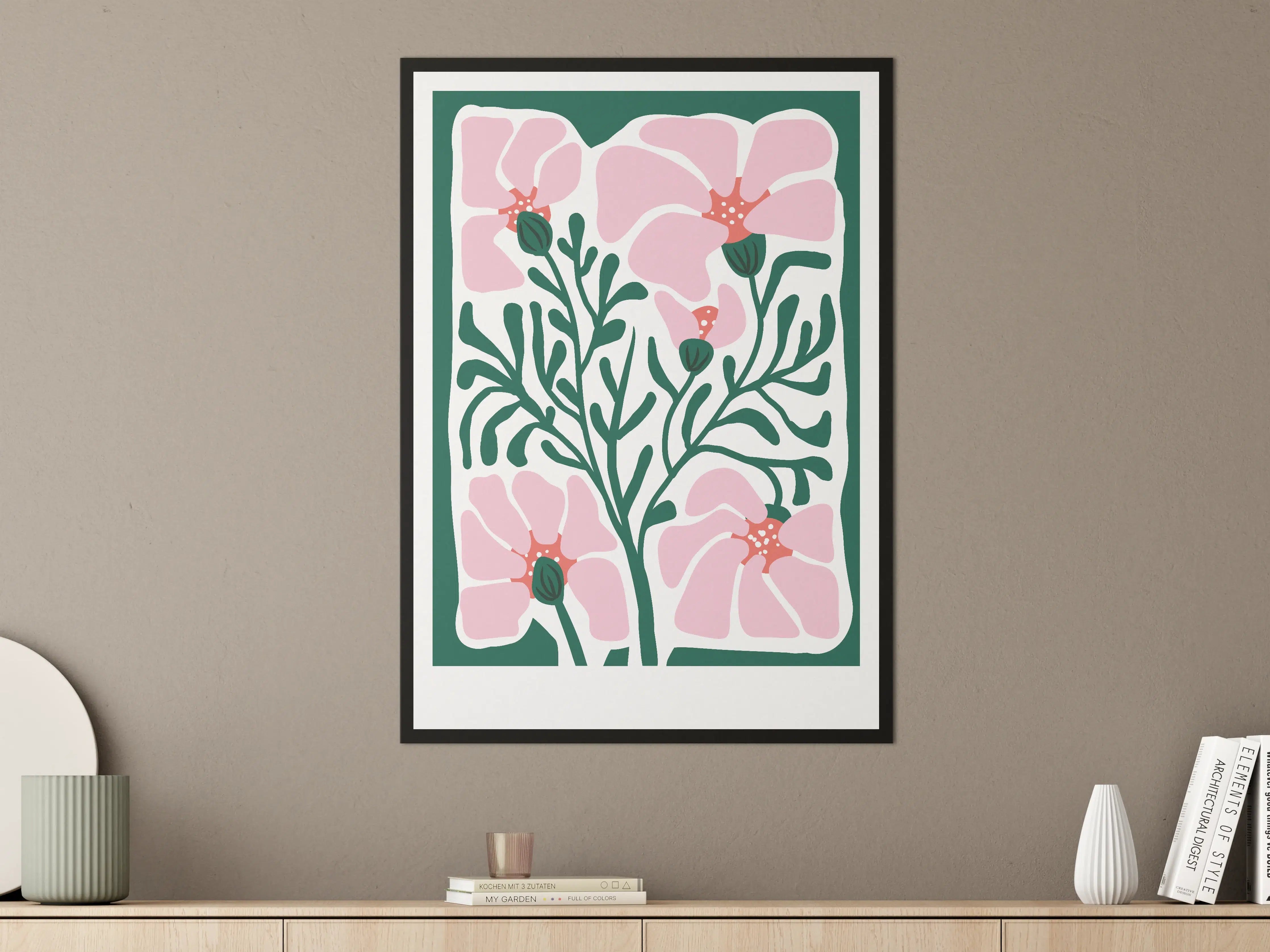 Große Wandbilder - Sanfte Pinkblumen auf dunklem Hintergrund