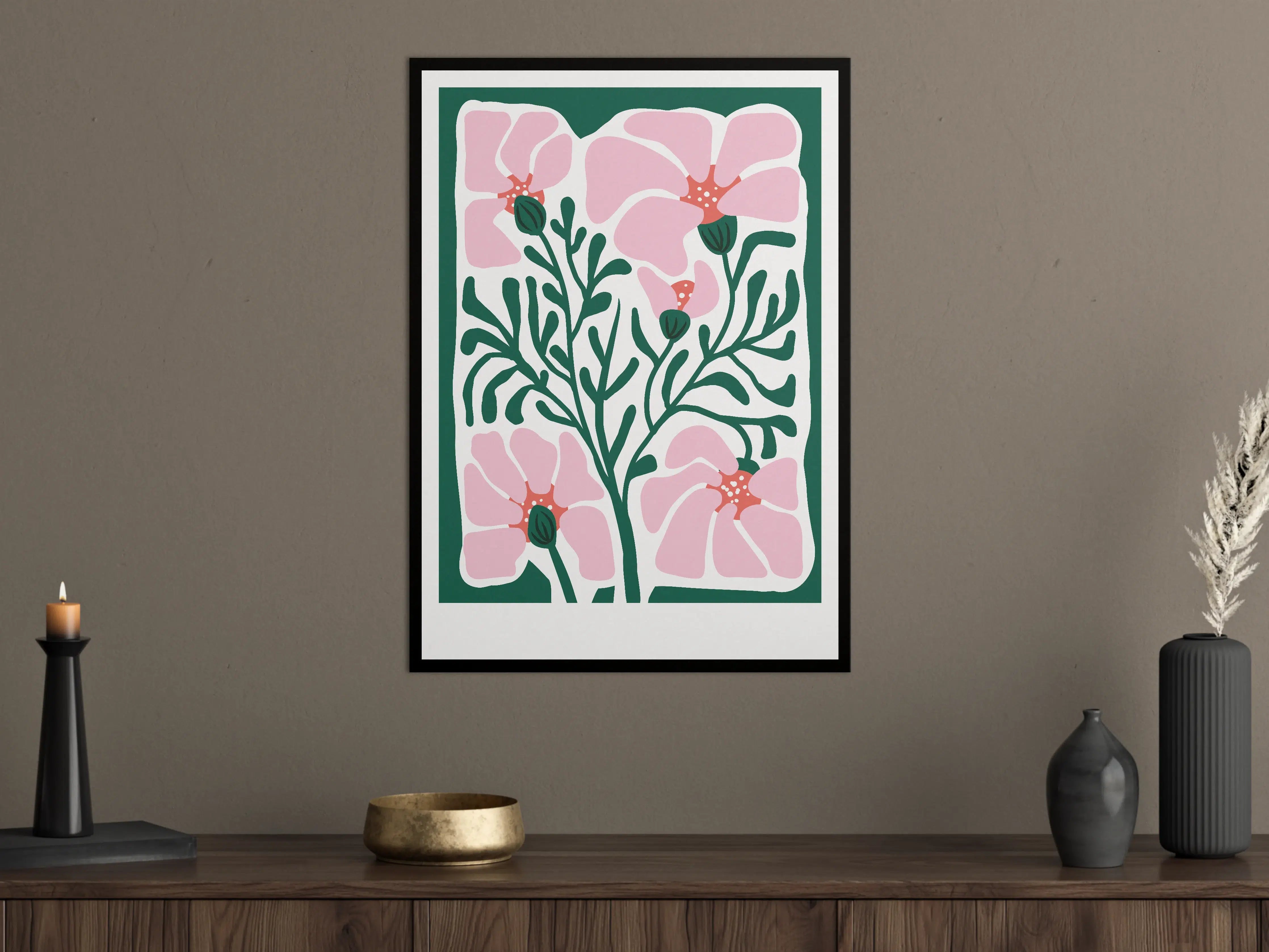 Große Wandbilder - Sanfte Pinkblumen auf dunklem Hintergrund