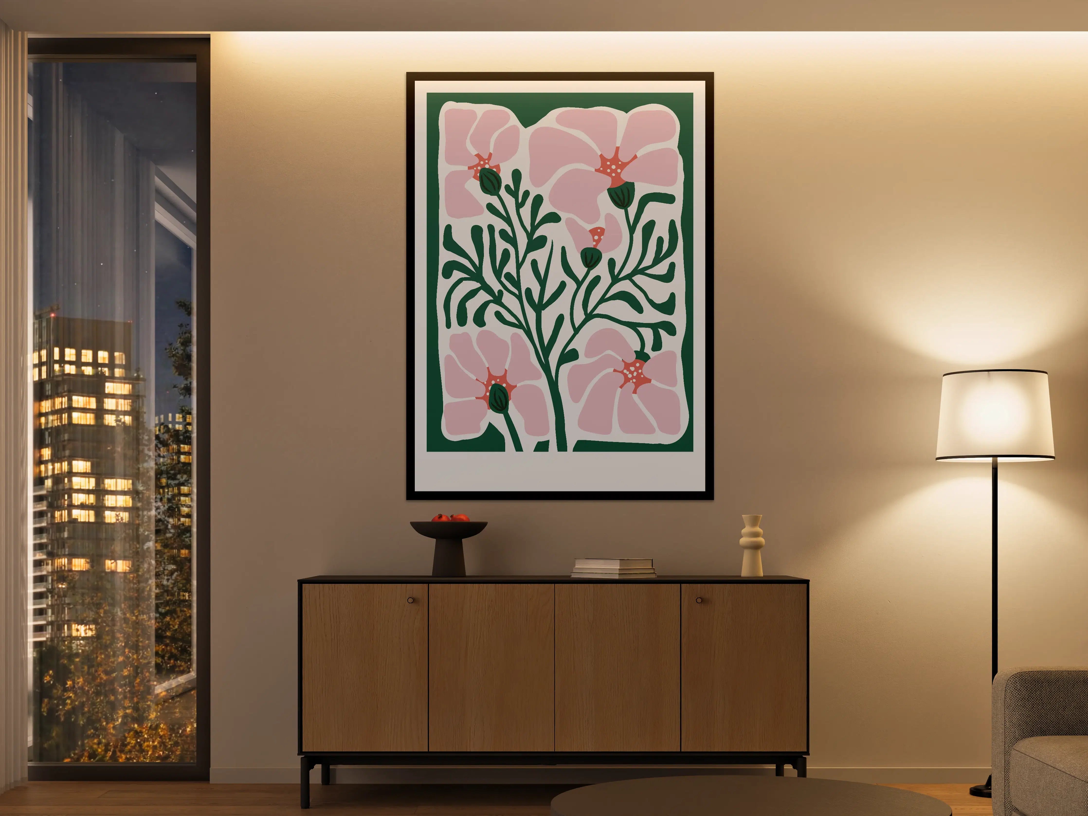 Große Wandbilder - Sanfte Pinkblumen auf dunklem Hintergrund