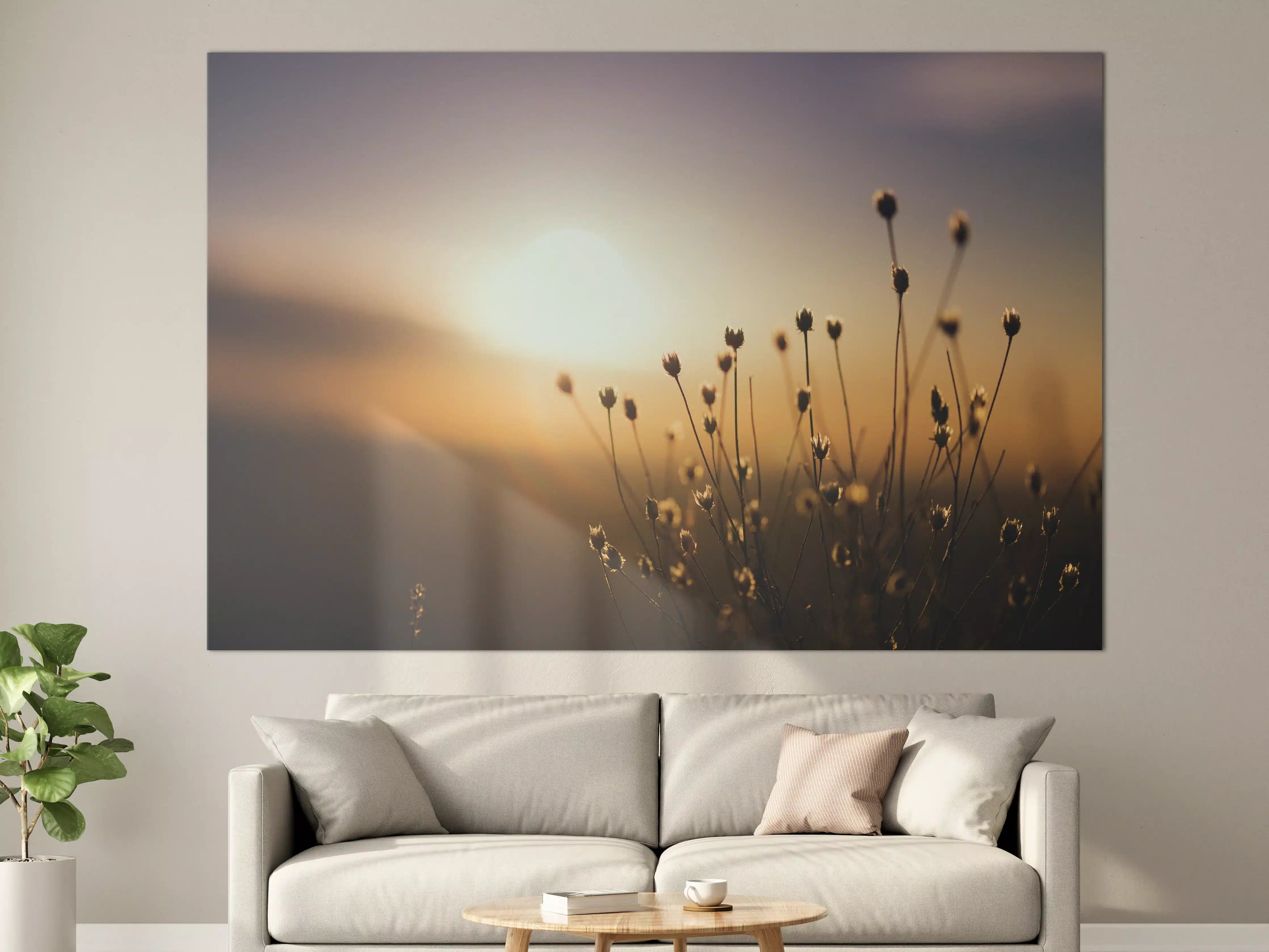 Große Wandbilder - Sanfte Sonnenuntergangsszene mit Blumen