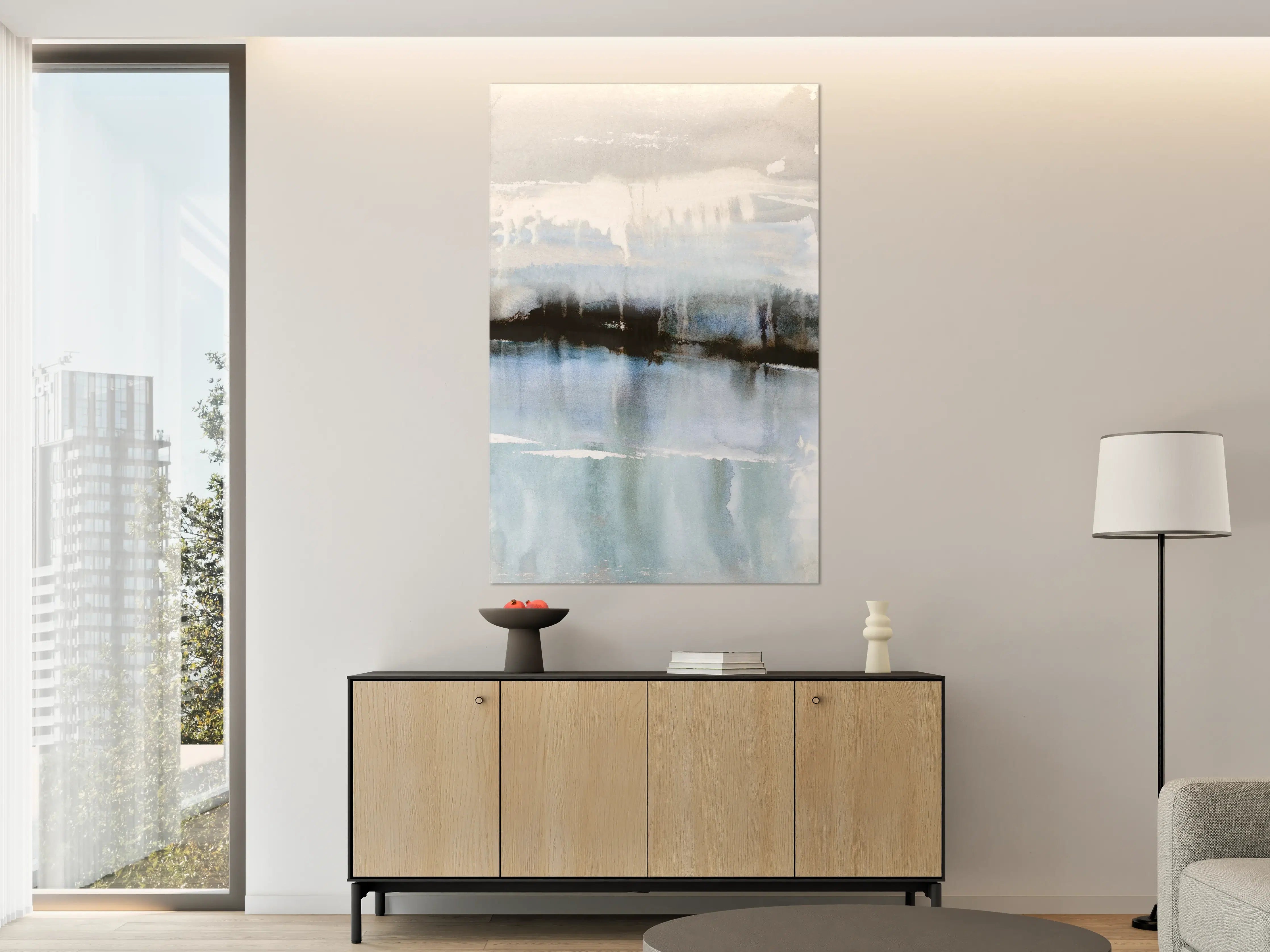 Große Wandbilder - Sanfte Wasserfarben in Blau und Grau