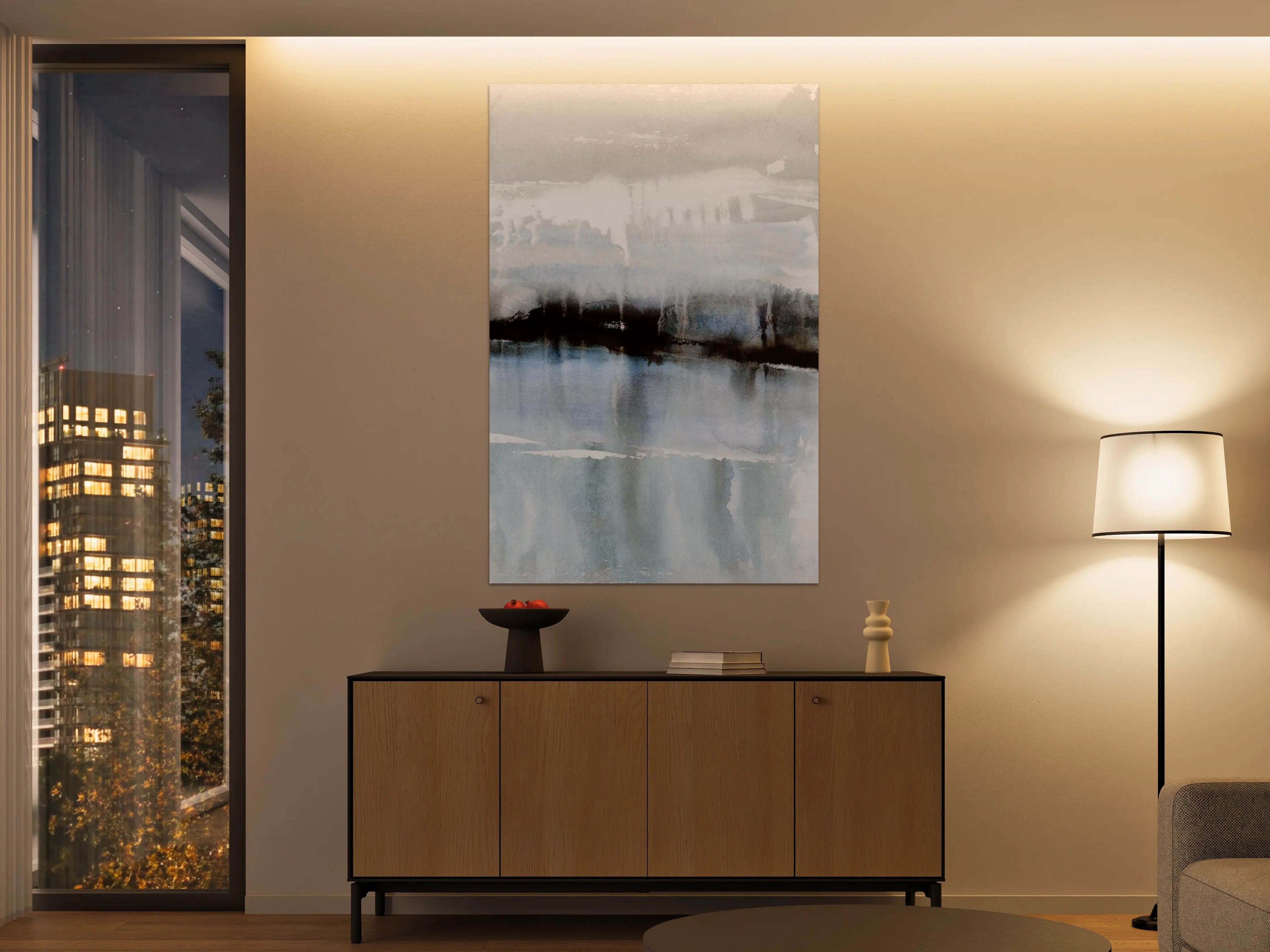 Große Wandbilder - Sanfte Wasserfarben in Blau und Grau