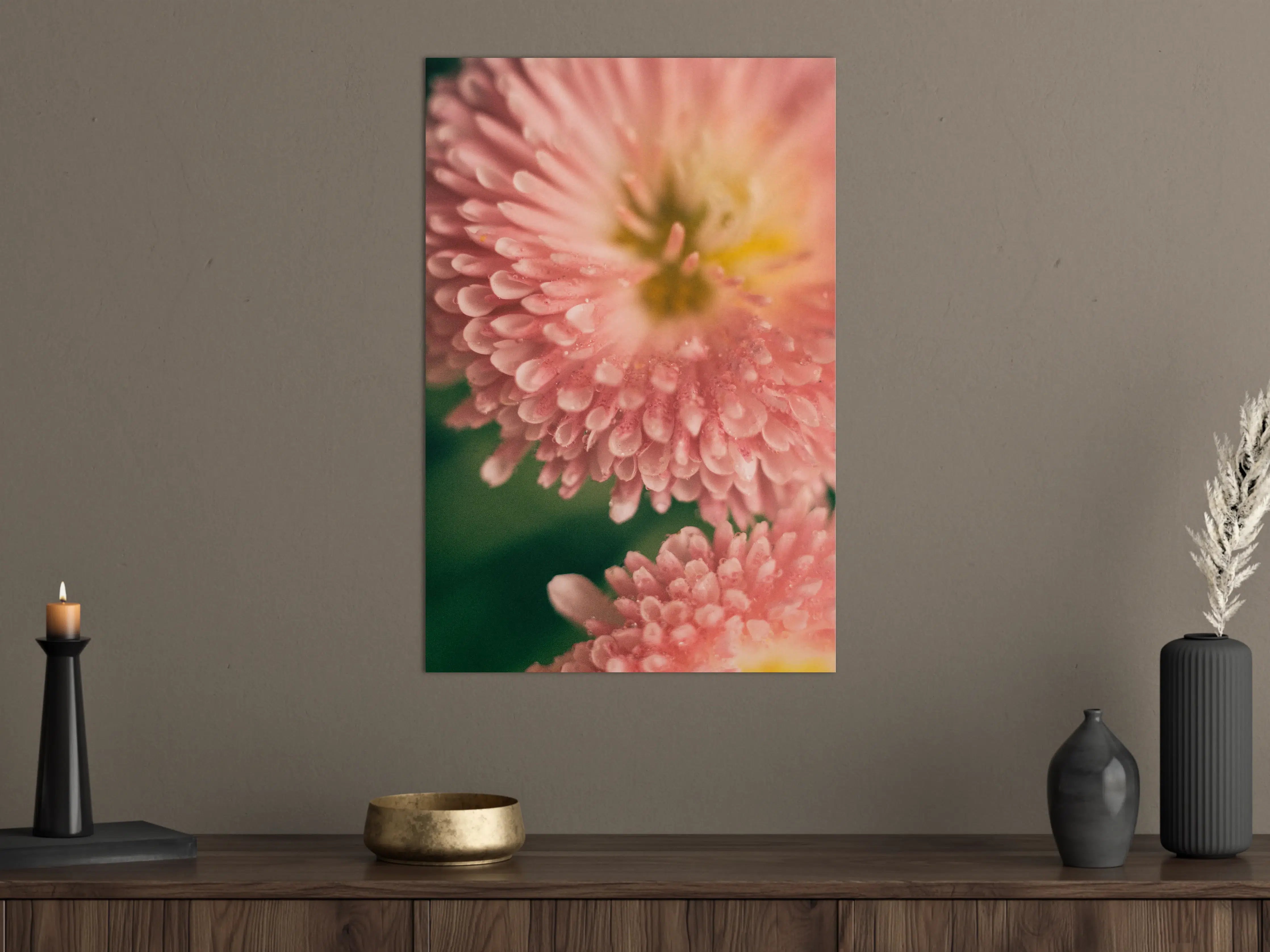 Große Wandbilder - Sanfte pinke Blüten mit Wassertröpfchen