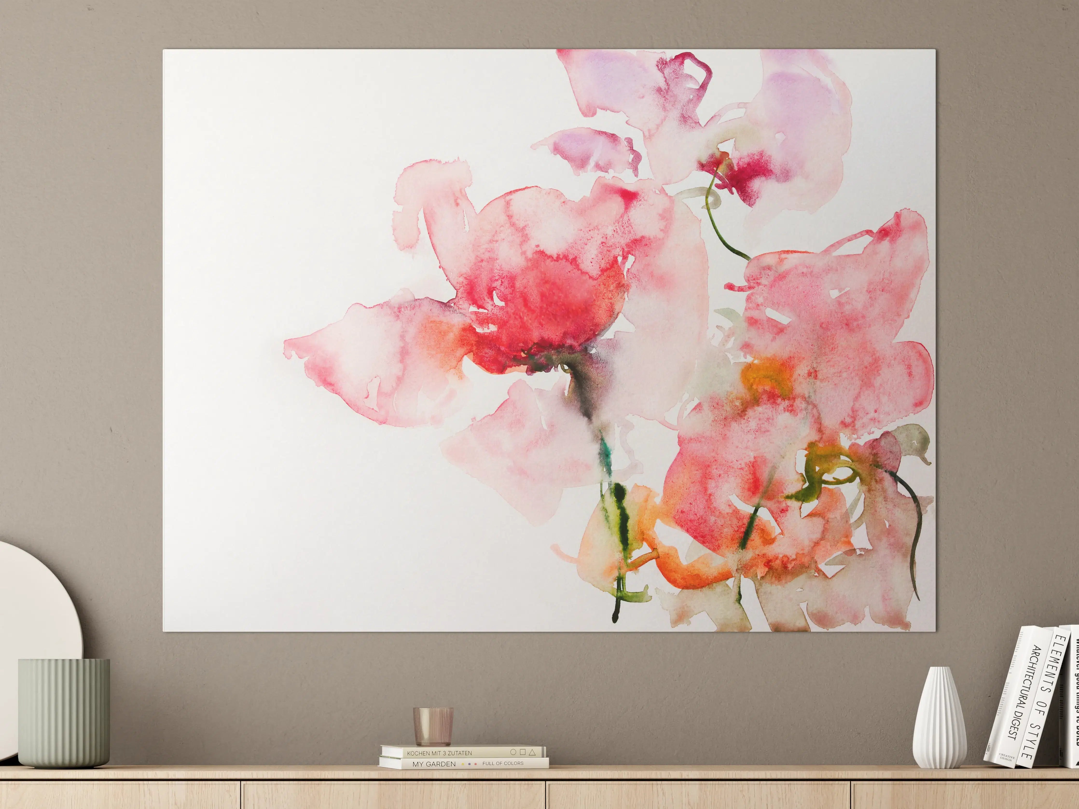 Große Wandbilder - Sanfte rosa Blumen in Aquarelltechnik