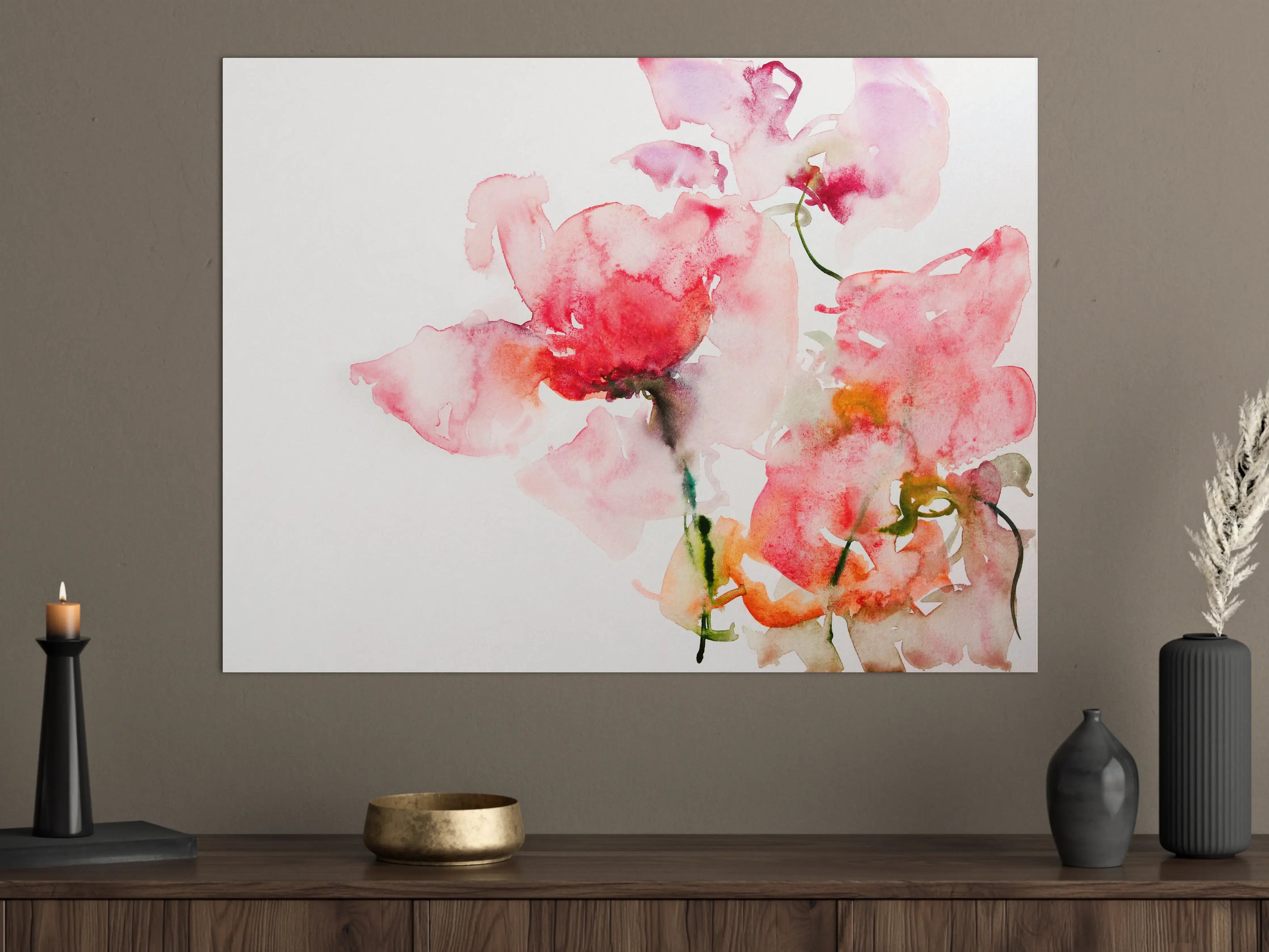 Große Wandbilder - Sanfte rosa Blumen in Aquarelltechnik