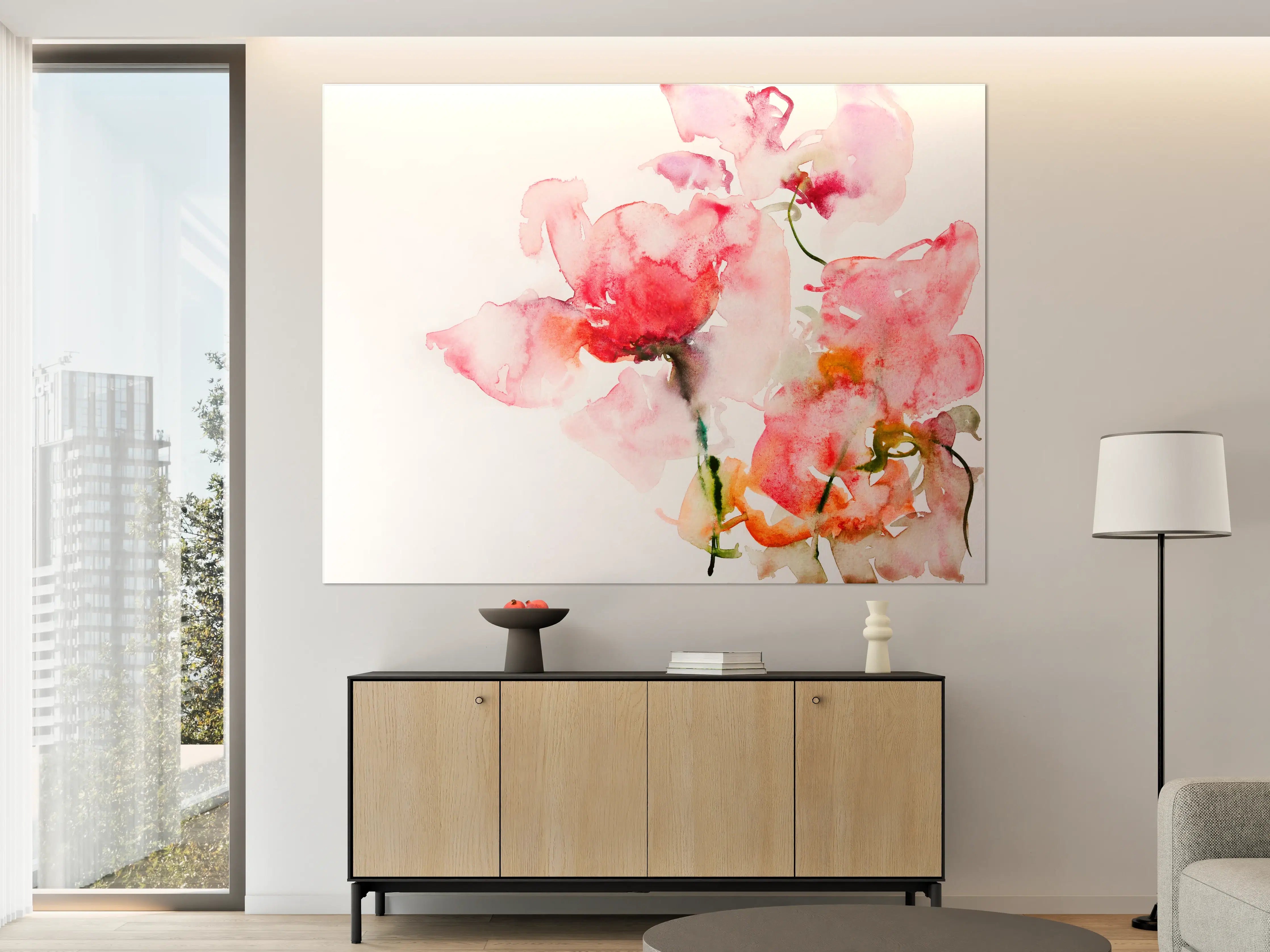 Große Wandbilder - Sanfte rosa Blumen in Aquarelltechnik