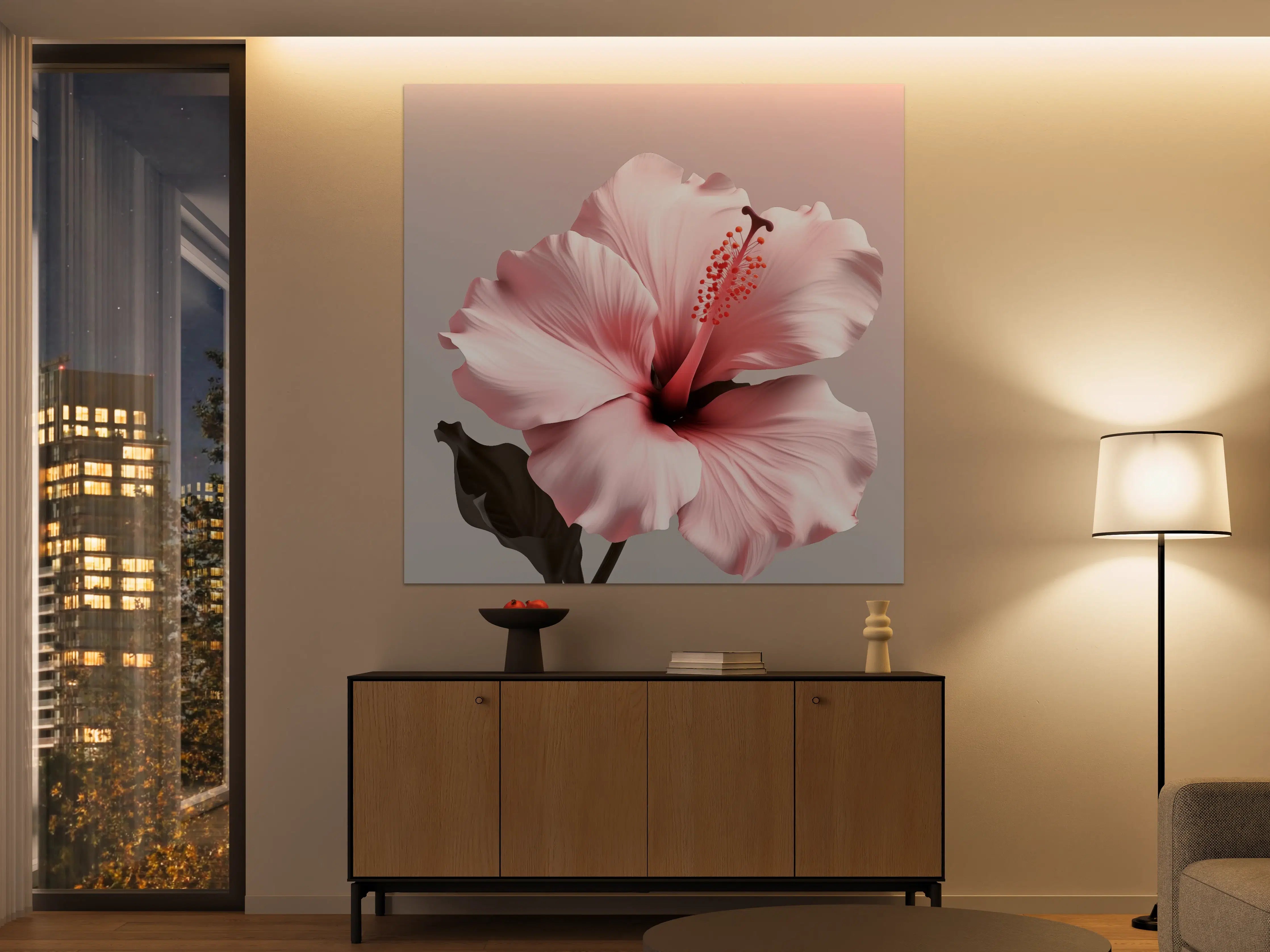 Große Wandbilder - Sanfte rosa Hibiskusblüte mit detailreicher Textur