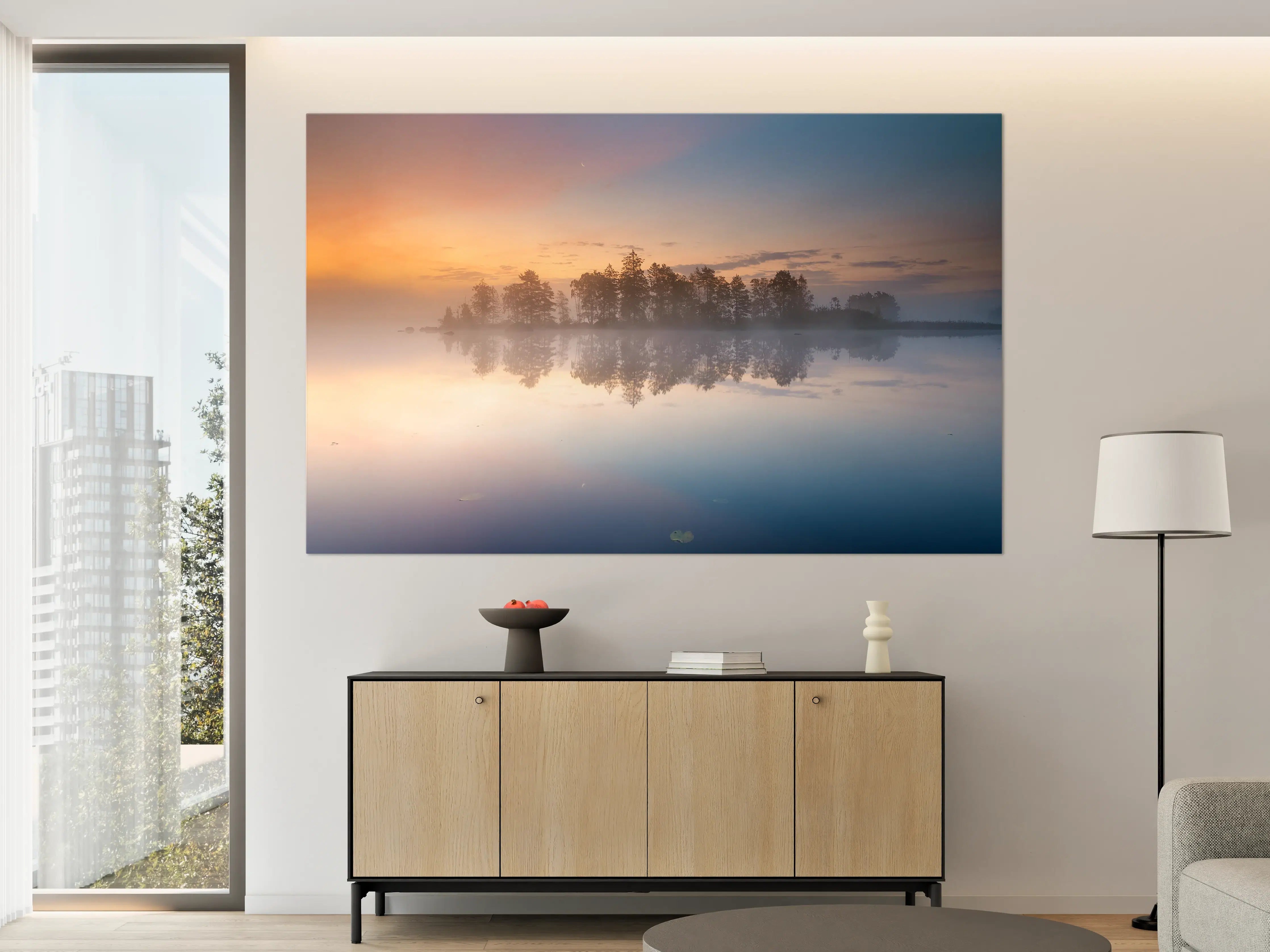 Große Wandbilder - Sanfter Sonnenaufgang über dem Wasser