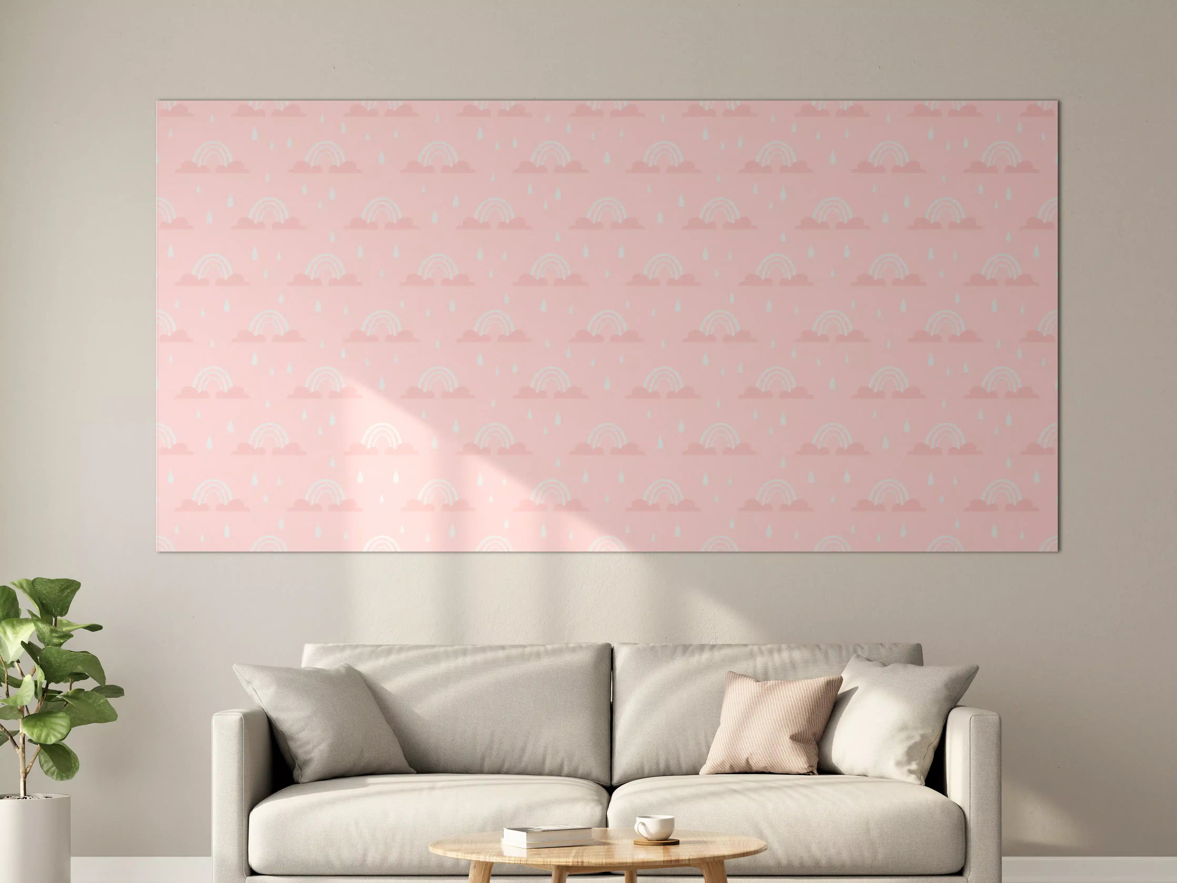 Große Wandbilder - Sanfter rosa Himmel mit stilisierten Wolken