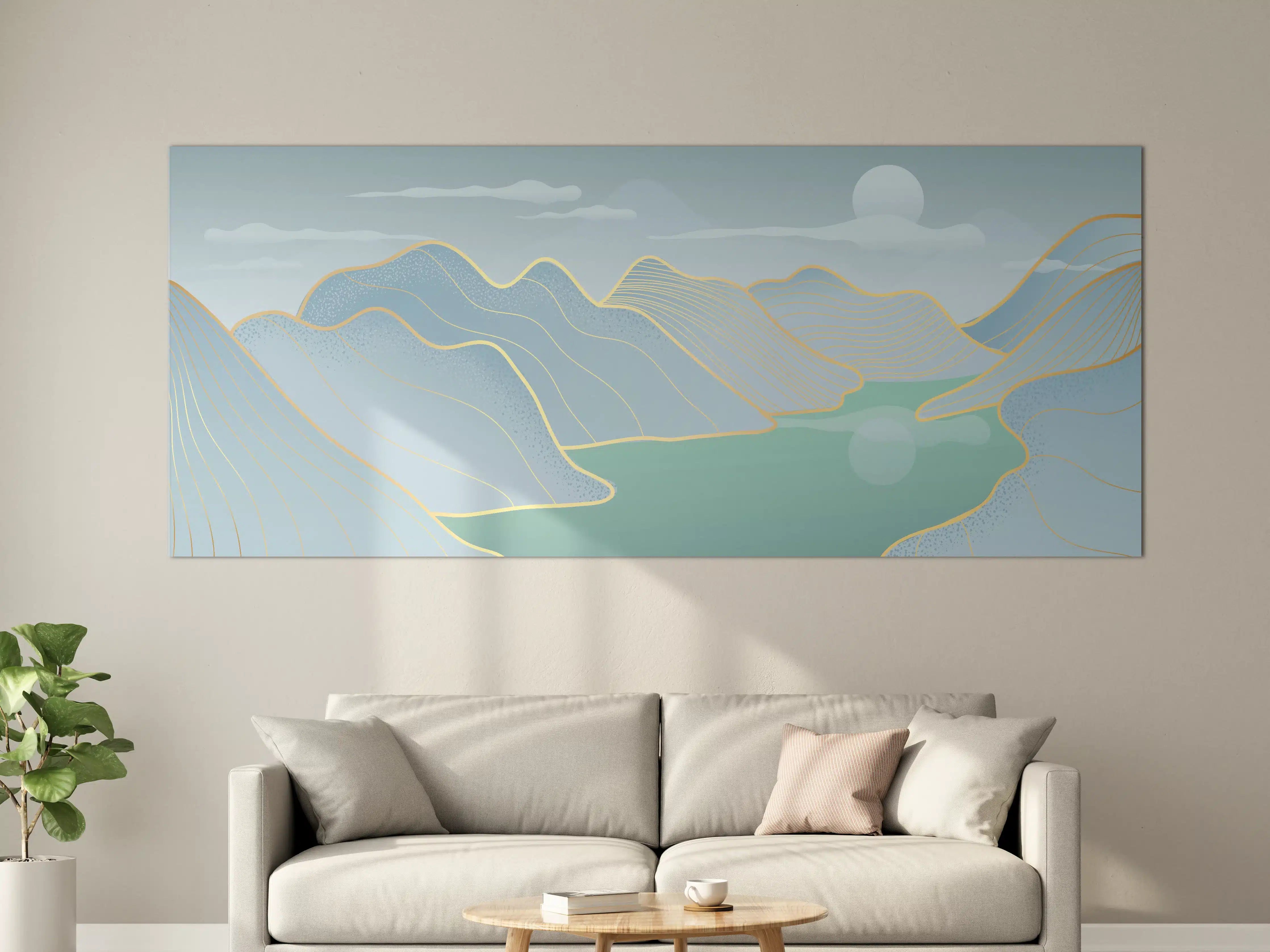 Große Wandbilder - Sanftes Blau Linien Panorama