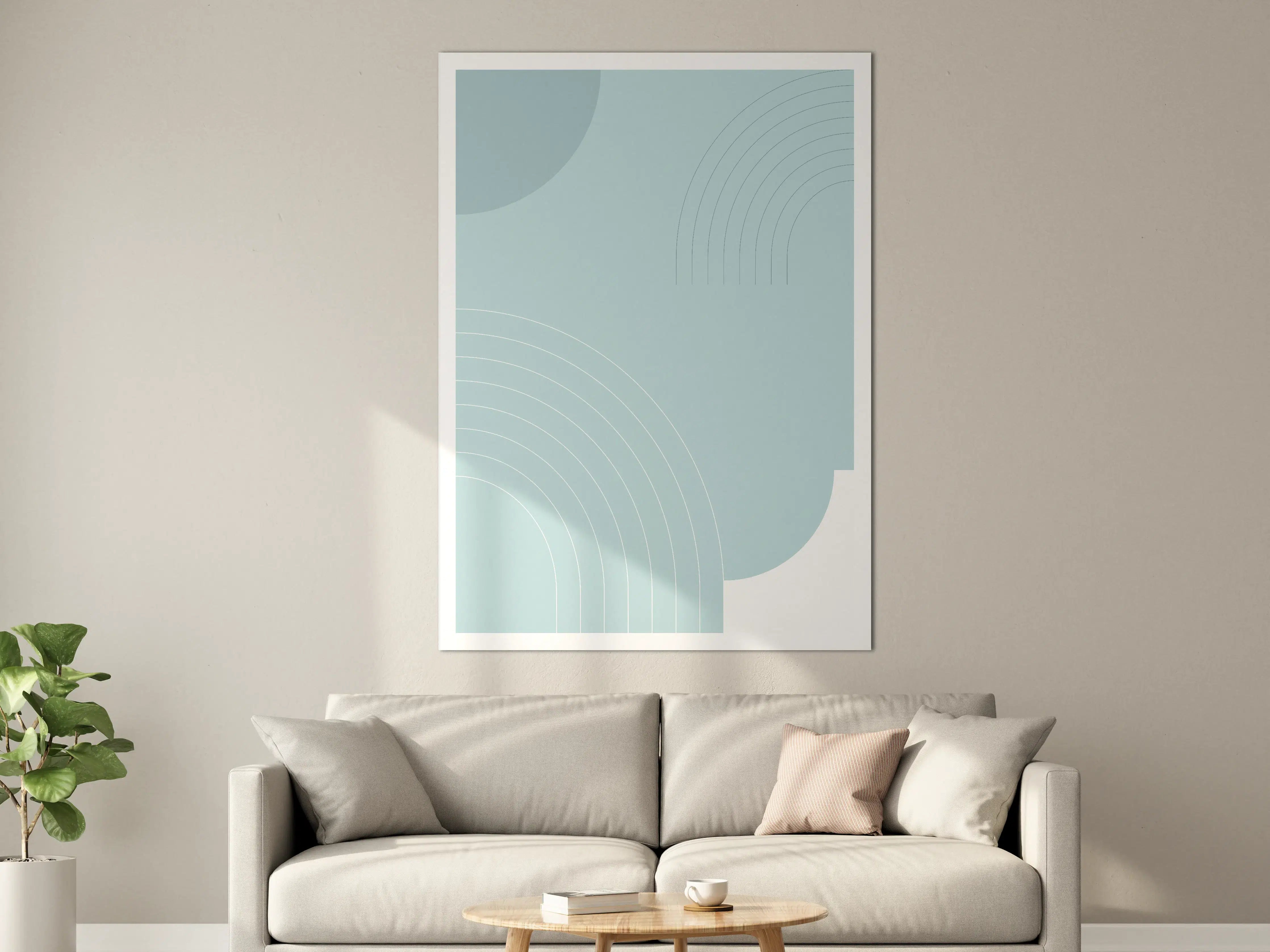 Große Wandbilder - Sanftes Hellblau mit geometrischen Linien