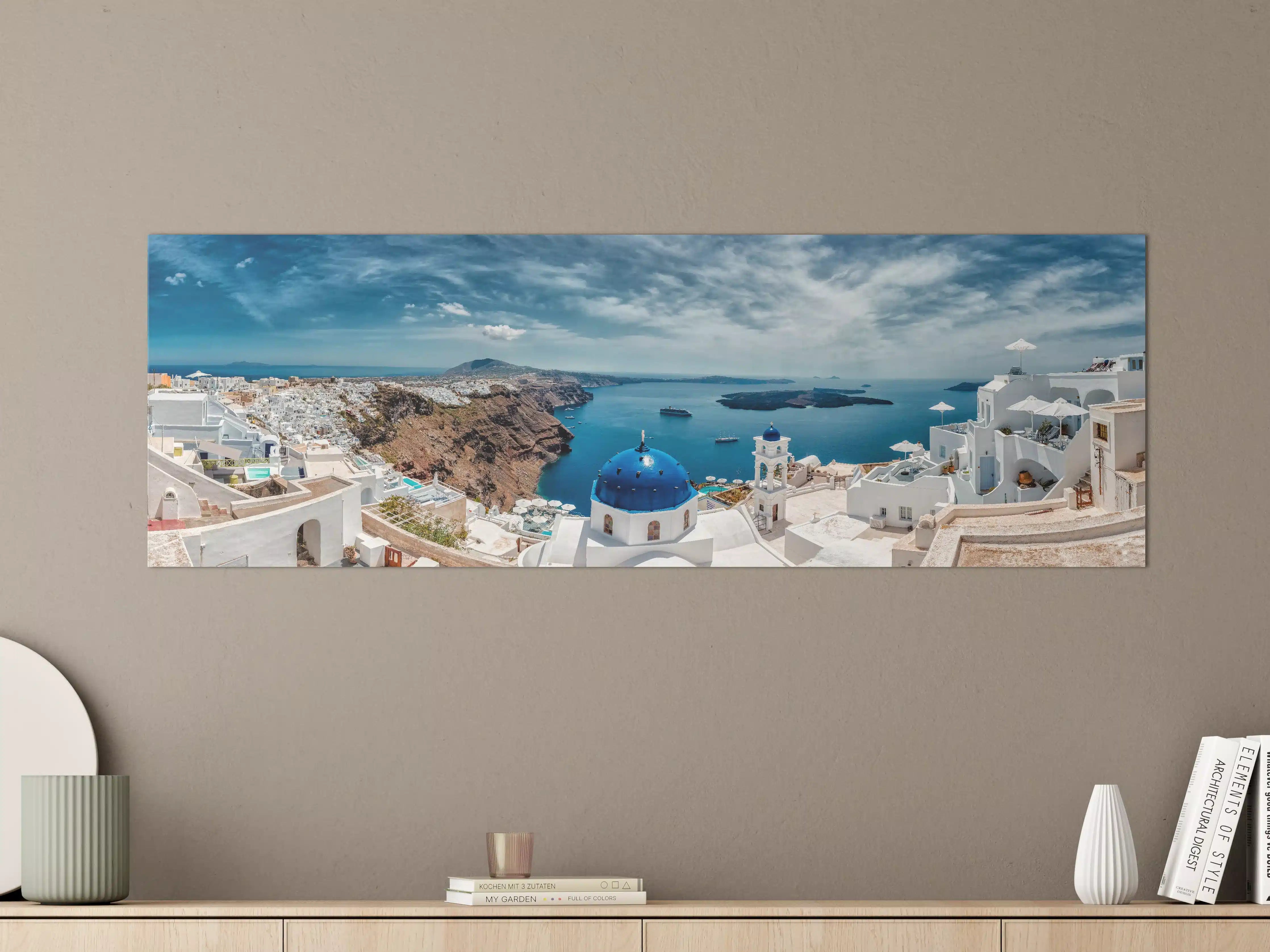 Große Wandbilder - Santorini Blau-Weiß Panoramablick