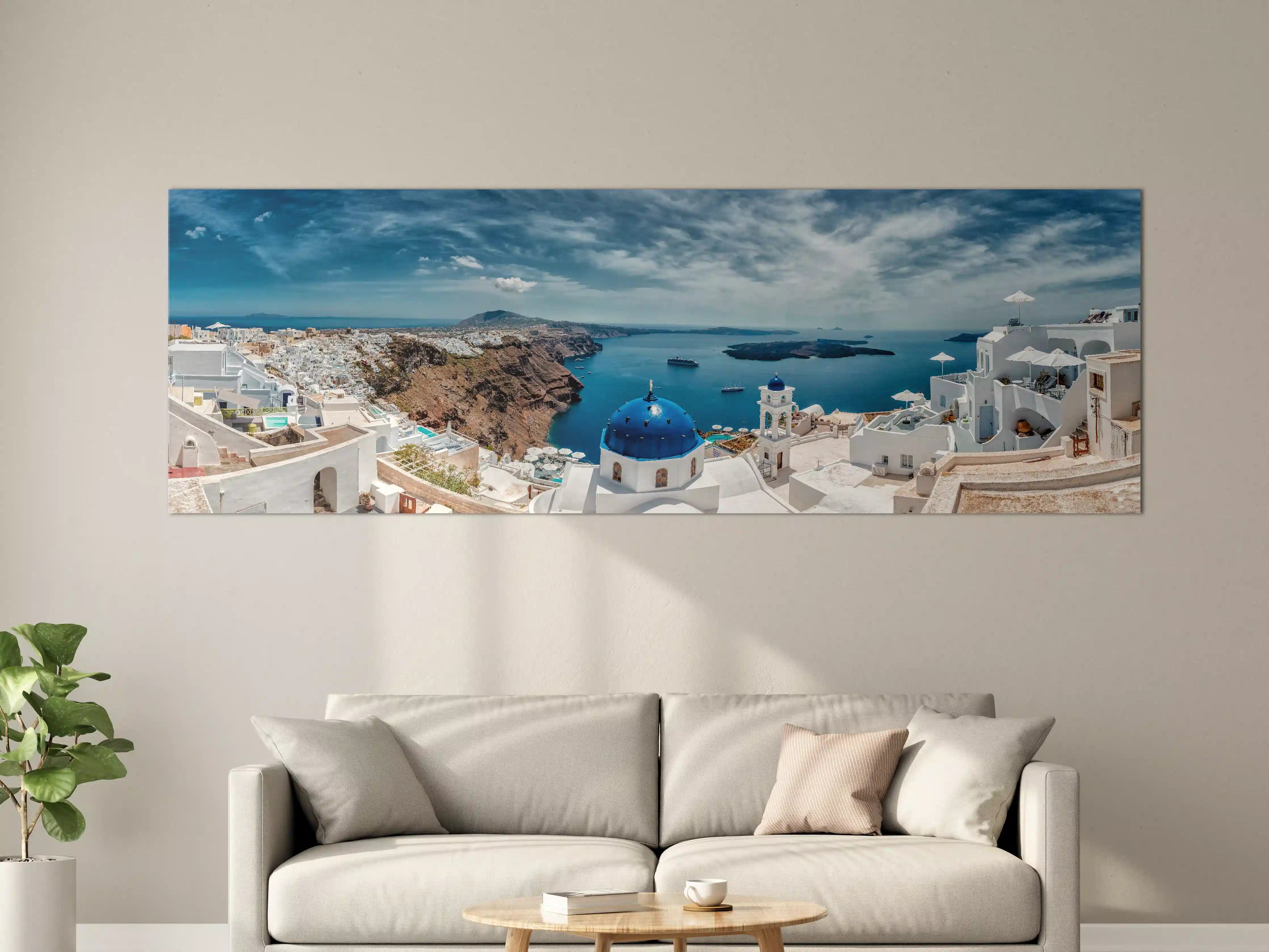 Große Wandbilder - Santorini Blau-Weiß Panoramablick