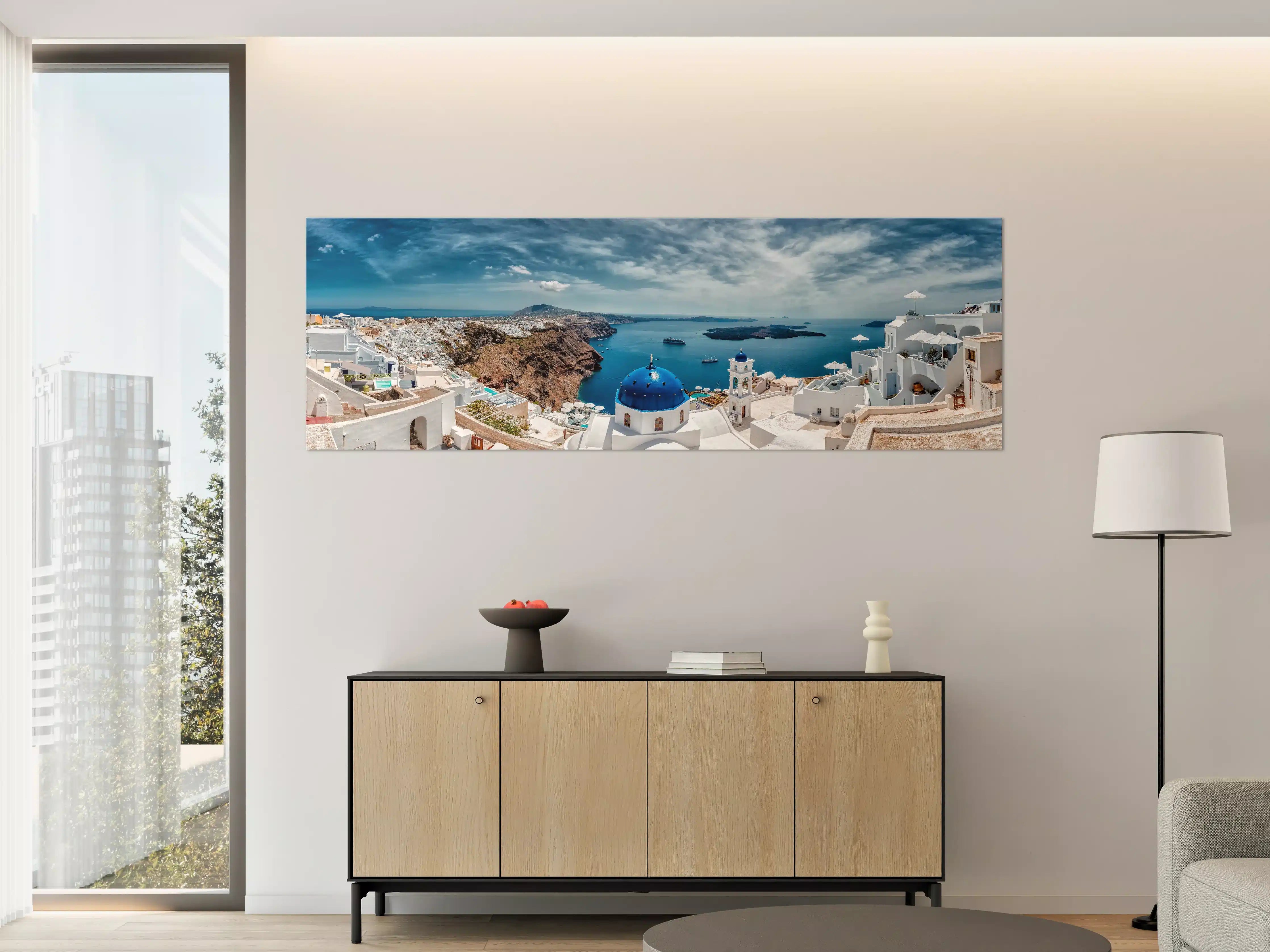 Große Wandbilder - Santorini Blau-Weiß Panoramablick