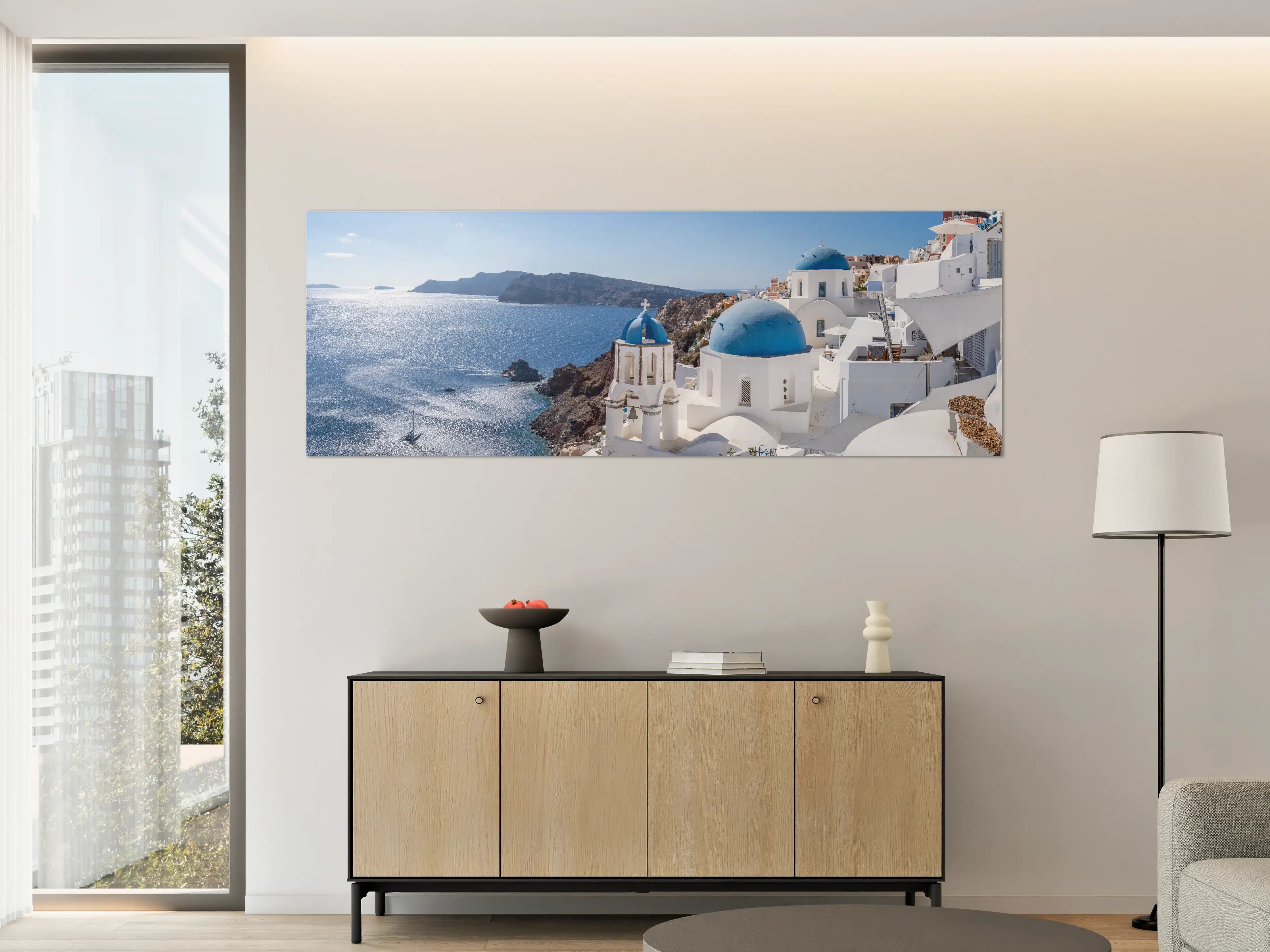 Große Wandbilder - Santorini Blau-Weiß Skyline