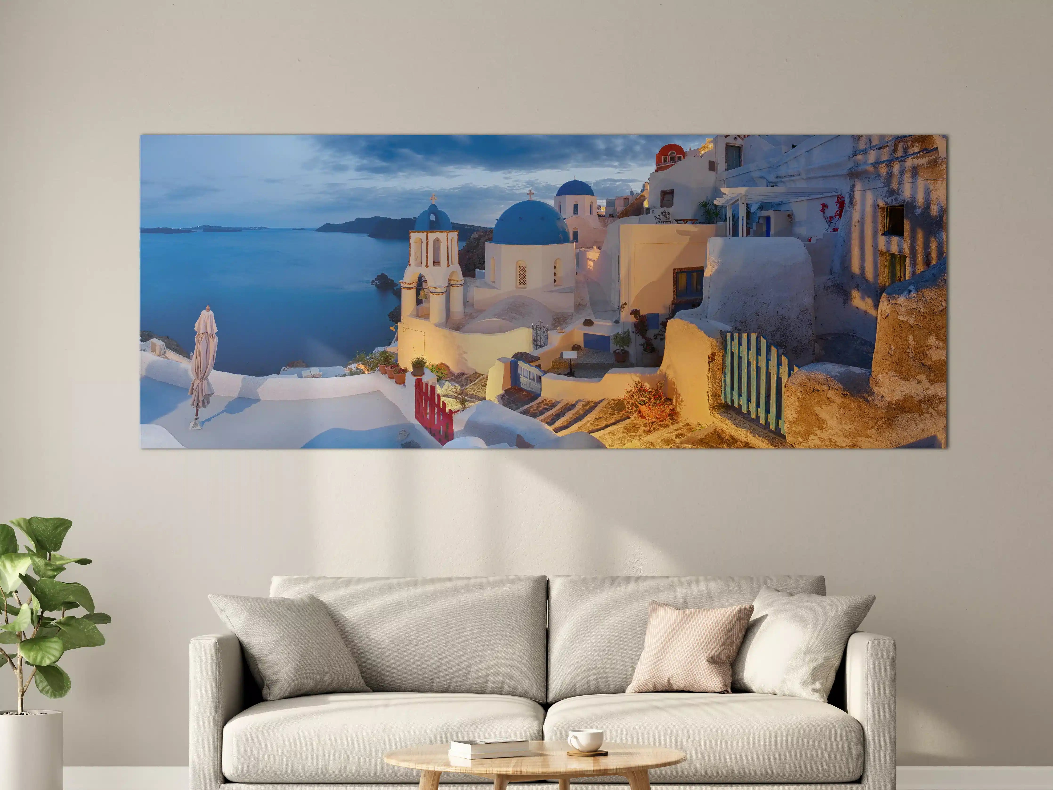Große Wandbilder - Santorini Skyline in Blau und Weiß