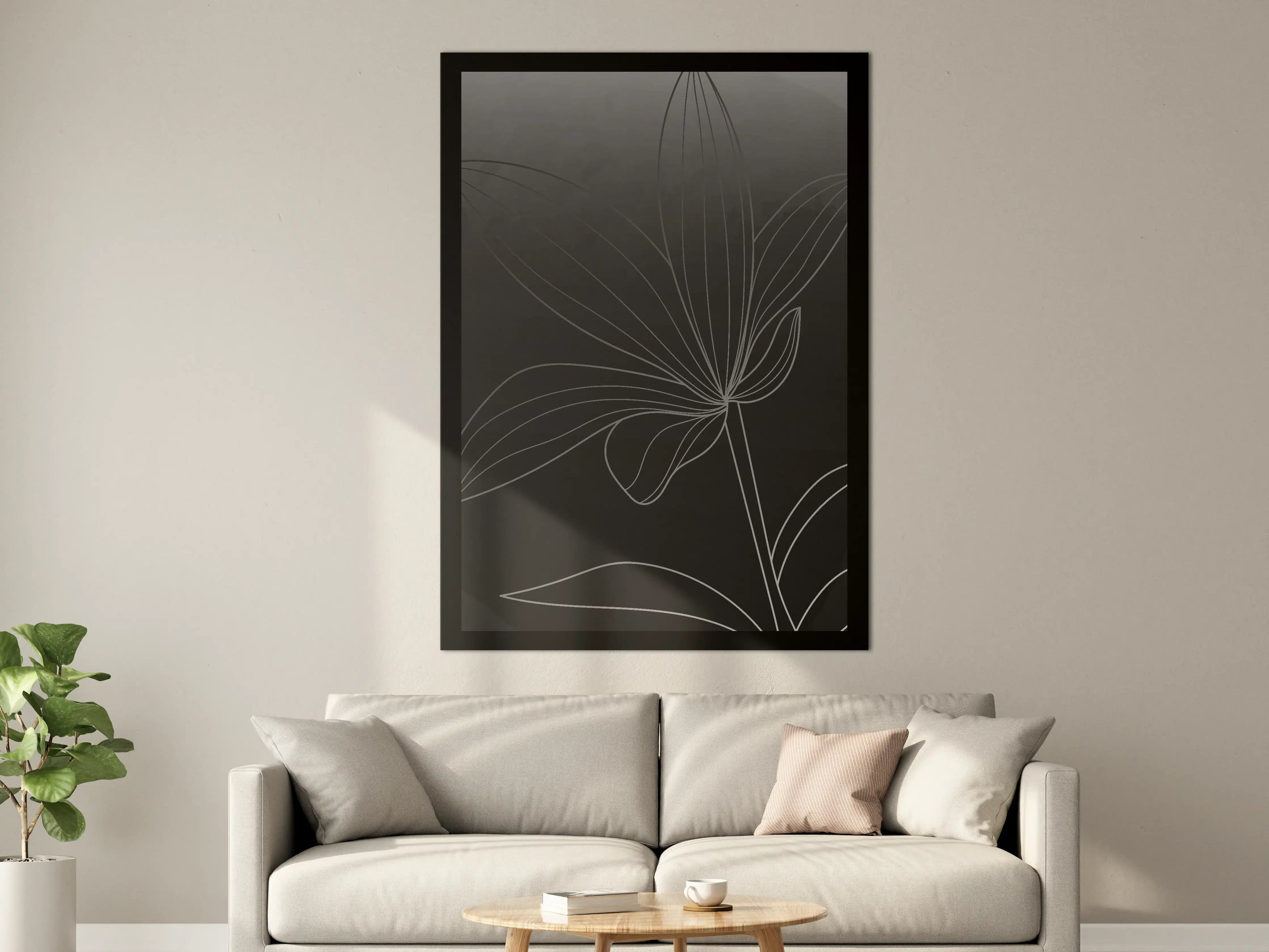 Große Wandbilder - Schlichte Blumenlinie auf dunklem Hintergrund