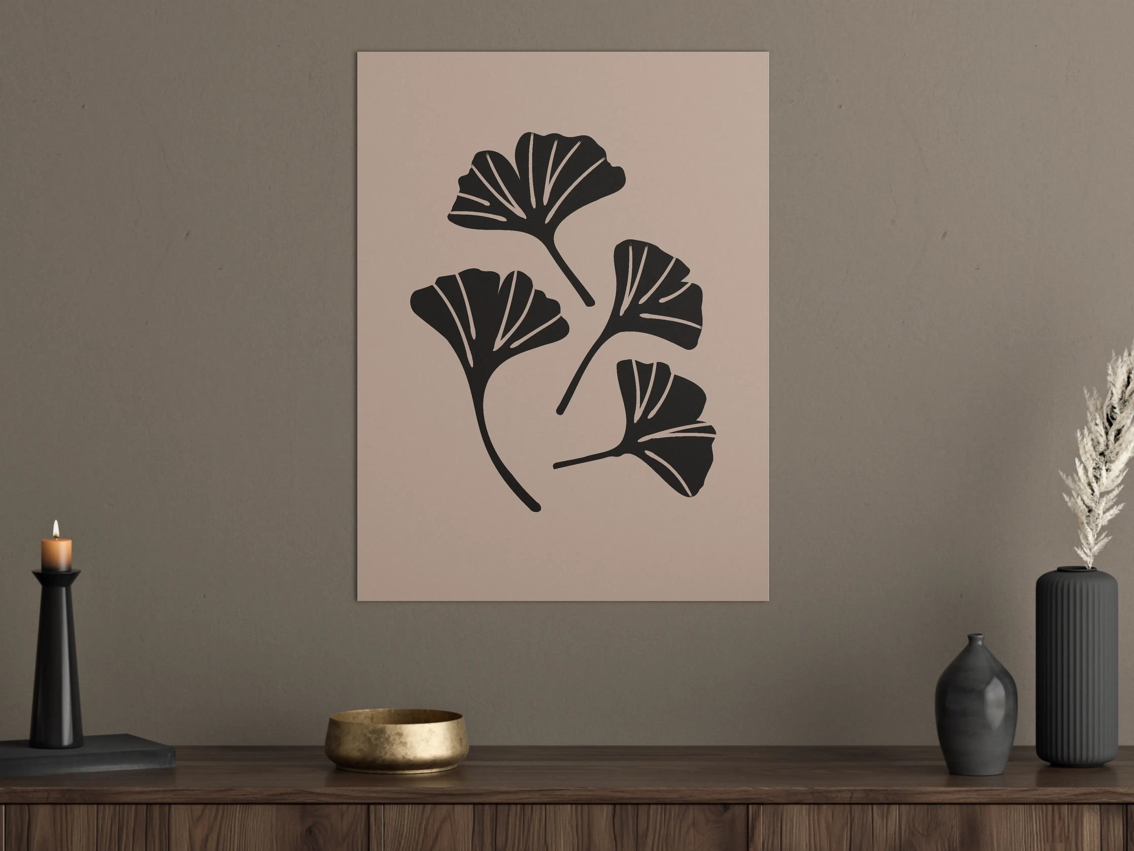 Große Wandbilder - Schlichte Ginkgo-Blätter in Schwarz auf Beigen Hintergrund